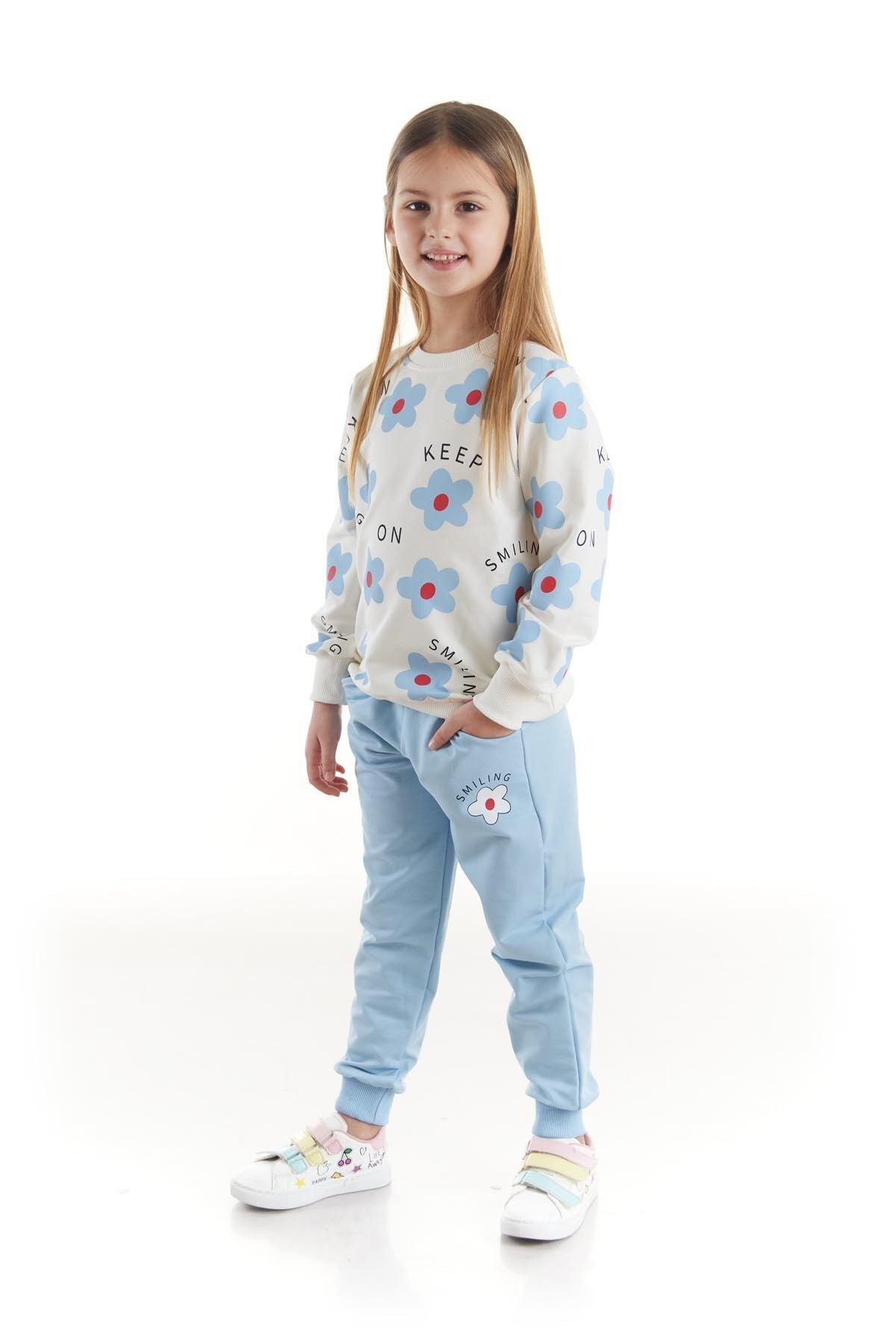 Kids Girl's Tracksuit Set Floral Printed Bottom Top Double Set Cotton Seasonal Ak2502