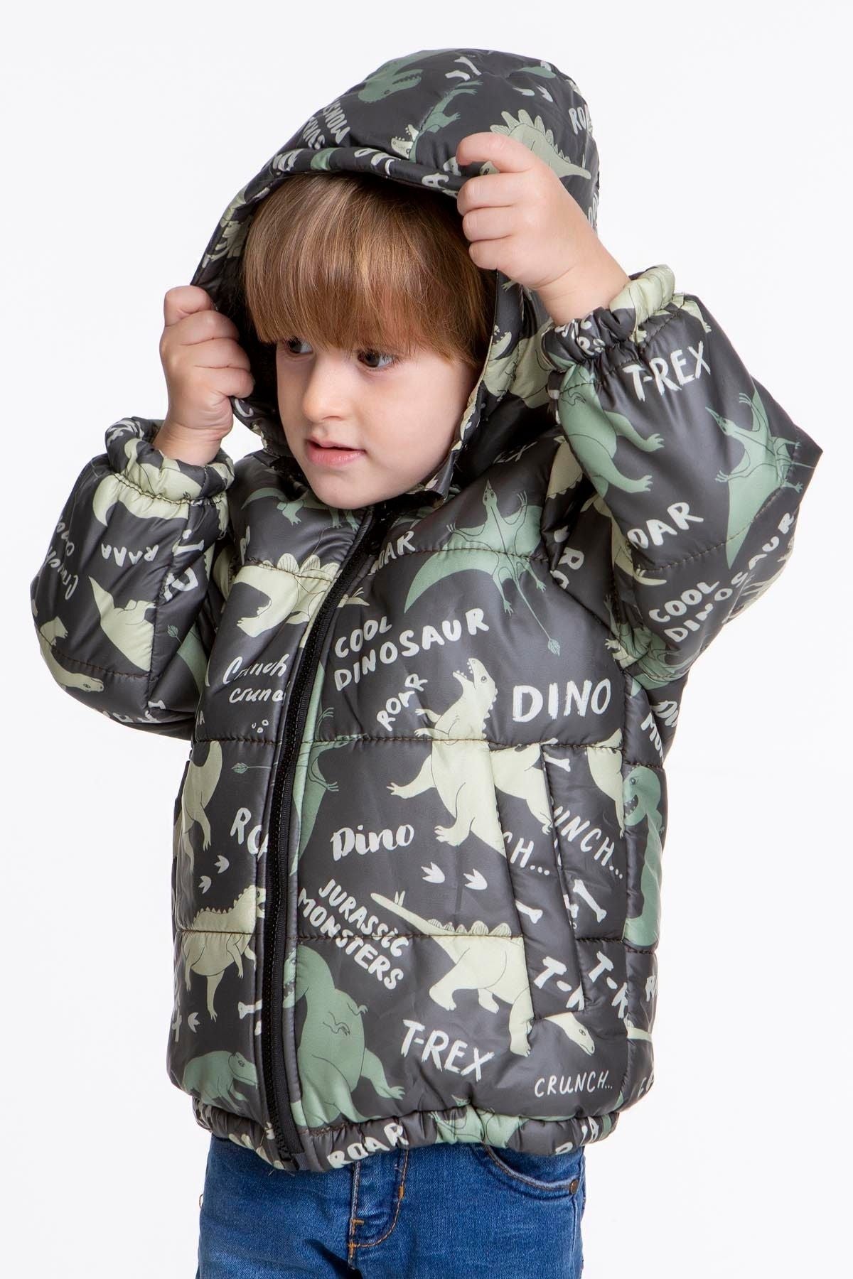 Kids Boys' Coat with Welsoft Dinosaur Patterned Hat Coat AK2509