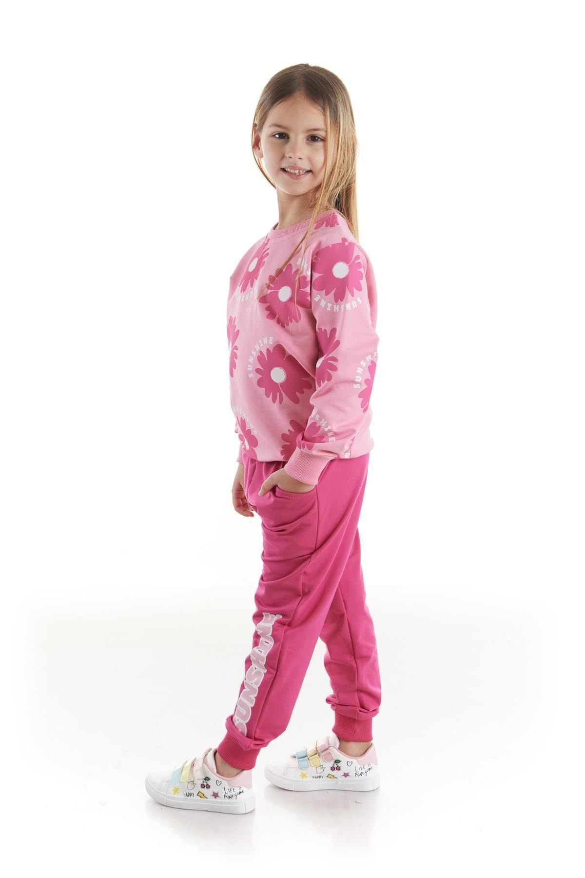 Kids Girl's Tracksuit Set Floral Printed Bottom Top Double Set Cotton Seasonal Ak2501