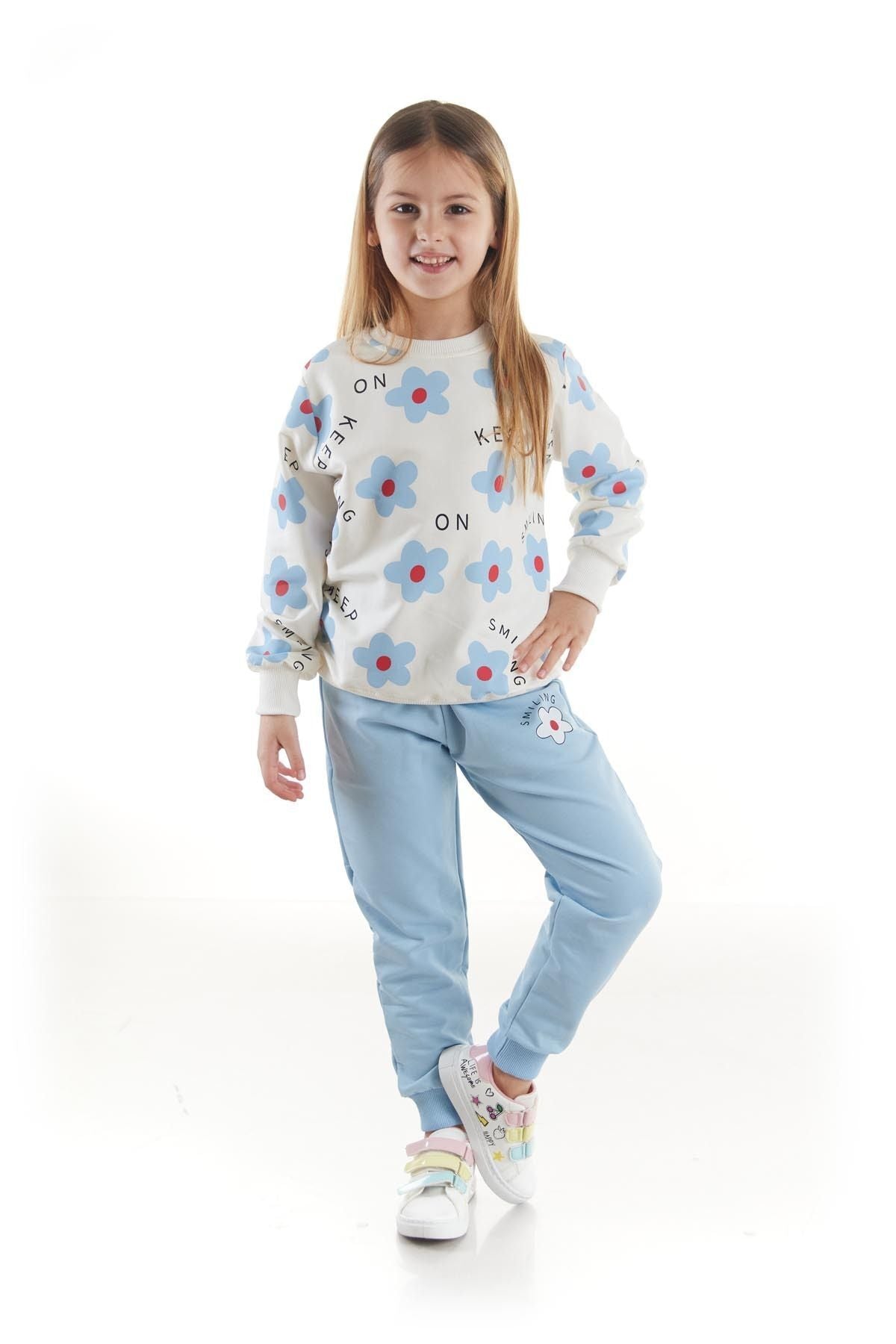 Kids Girl's Tracksuit Set Floral Printed Bottom Top Double Set Cotton Seasonal Ak2502