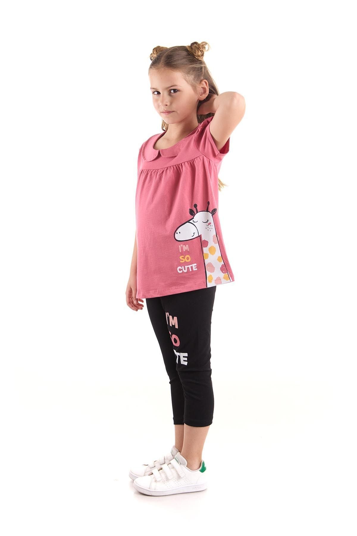 Girl's Suit Giraffe Printed Leggings Top and Bottom Set Trend Cotton Ak2517