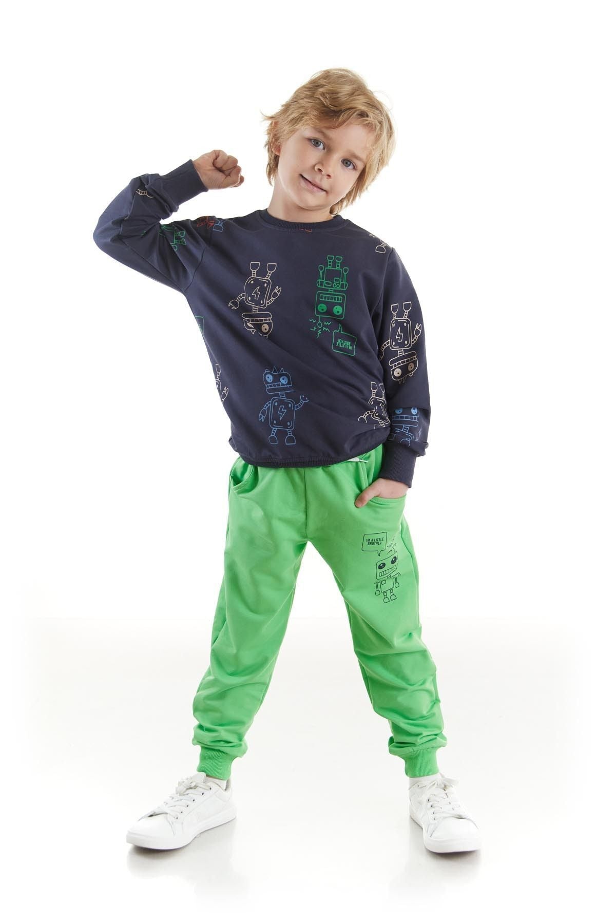 Kids Boys Tracksuit Set Robot Printed Bottom Top Double Set Cotton Seasonal Ak2506