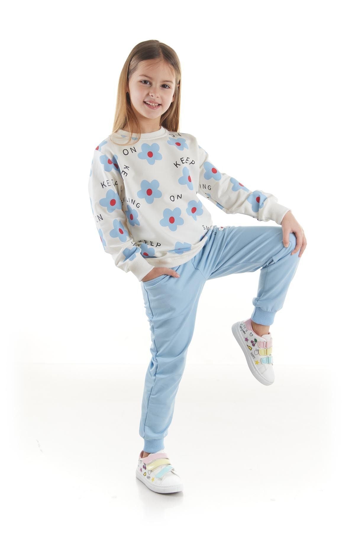 Kids Girl's Tracksuit Set Floral Printed Bottom Top Double Set Cotton Seasonal Ak2502