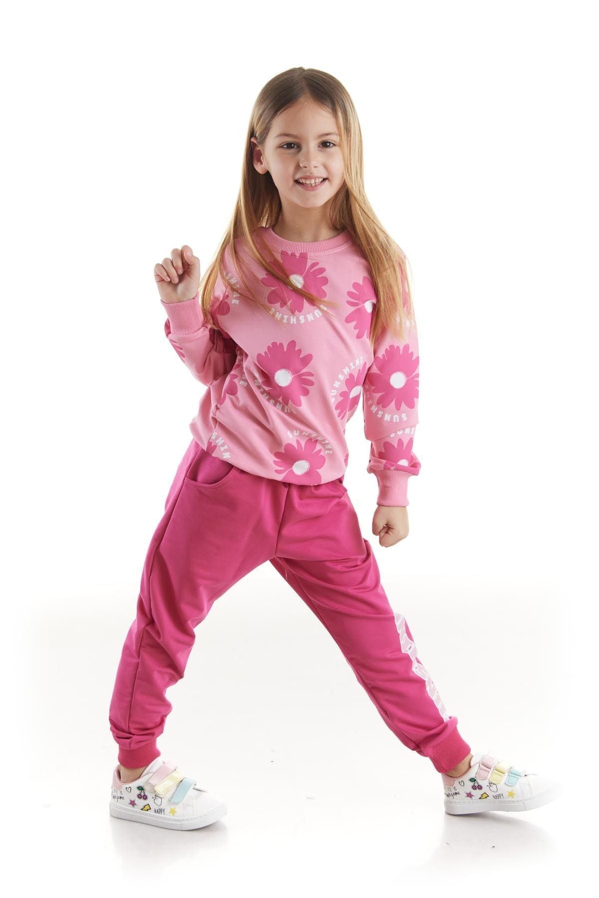 Kids Girl's Tracksuit Set Floral Printed Bottom Top Double Set Cotton Seasonal Ak2501