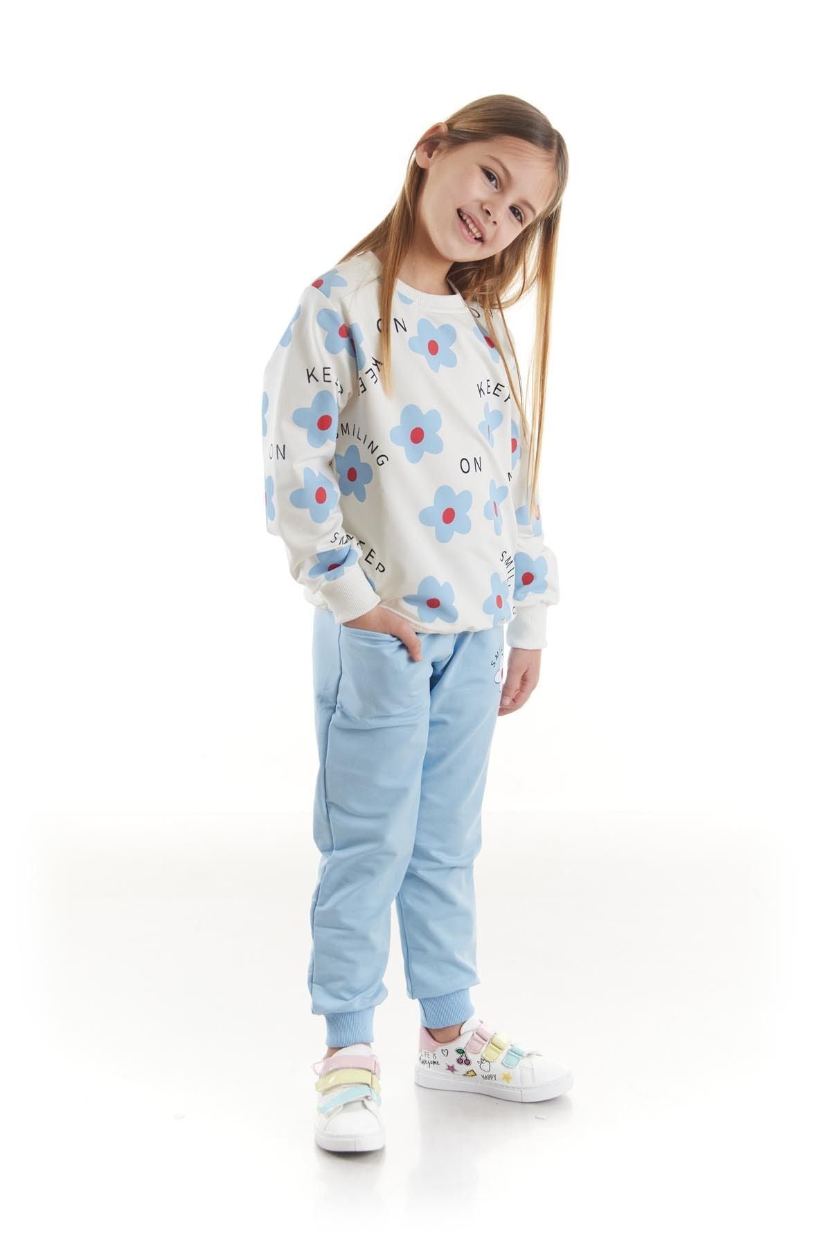 Kids Girl's Tracksuit Set Floral Printed Bottom Top Double Set Cotton Seasonal Ak2502