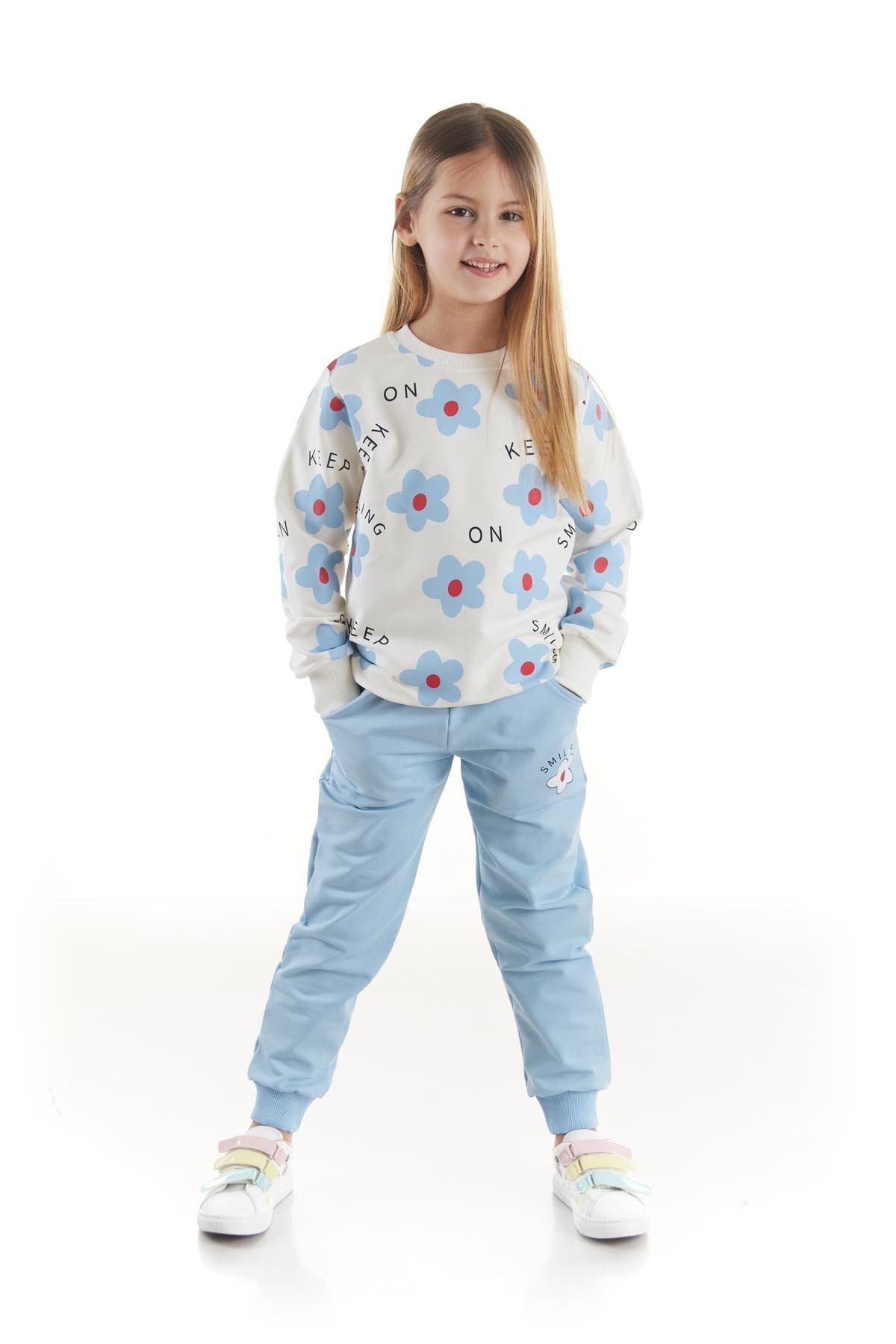 Kids Girl's Tracksuit Set Floral Printed Bottom Top Double Set Cotton Seasonal Ak2502