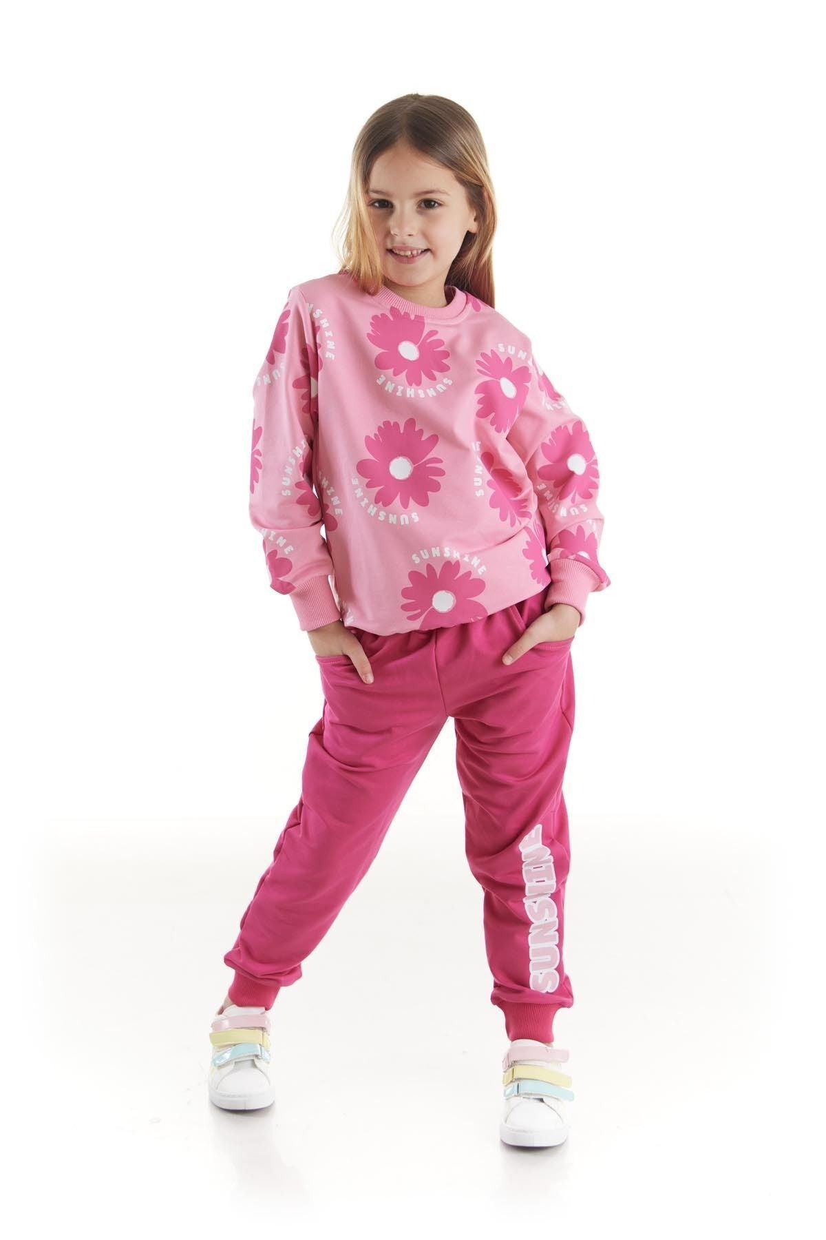 Kids Girl's Tracksuit Set Floral Printed Bottom Top Double Set Cotton Seasonal Ak2501