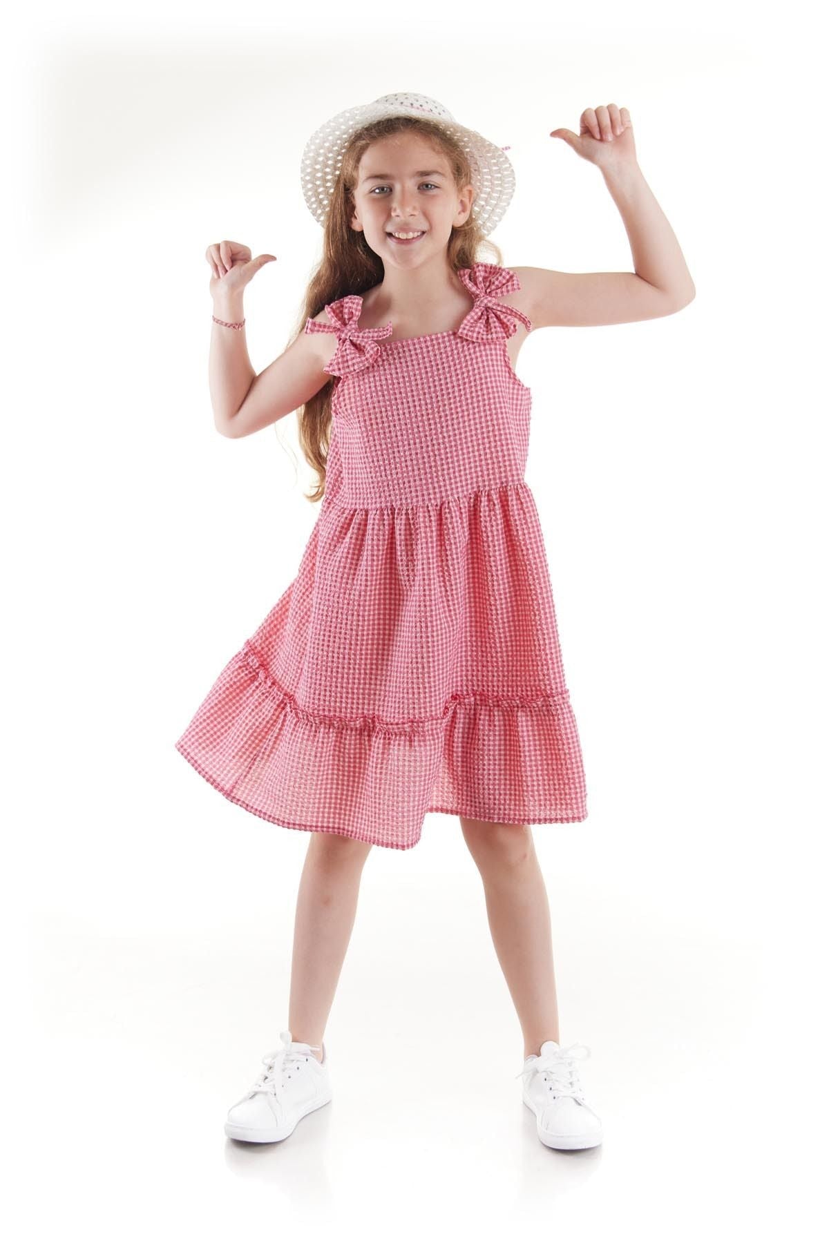 Girl's Dress Seersucker Pyramid Hat Set Dress Cotton Ak2524