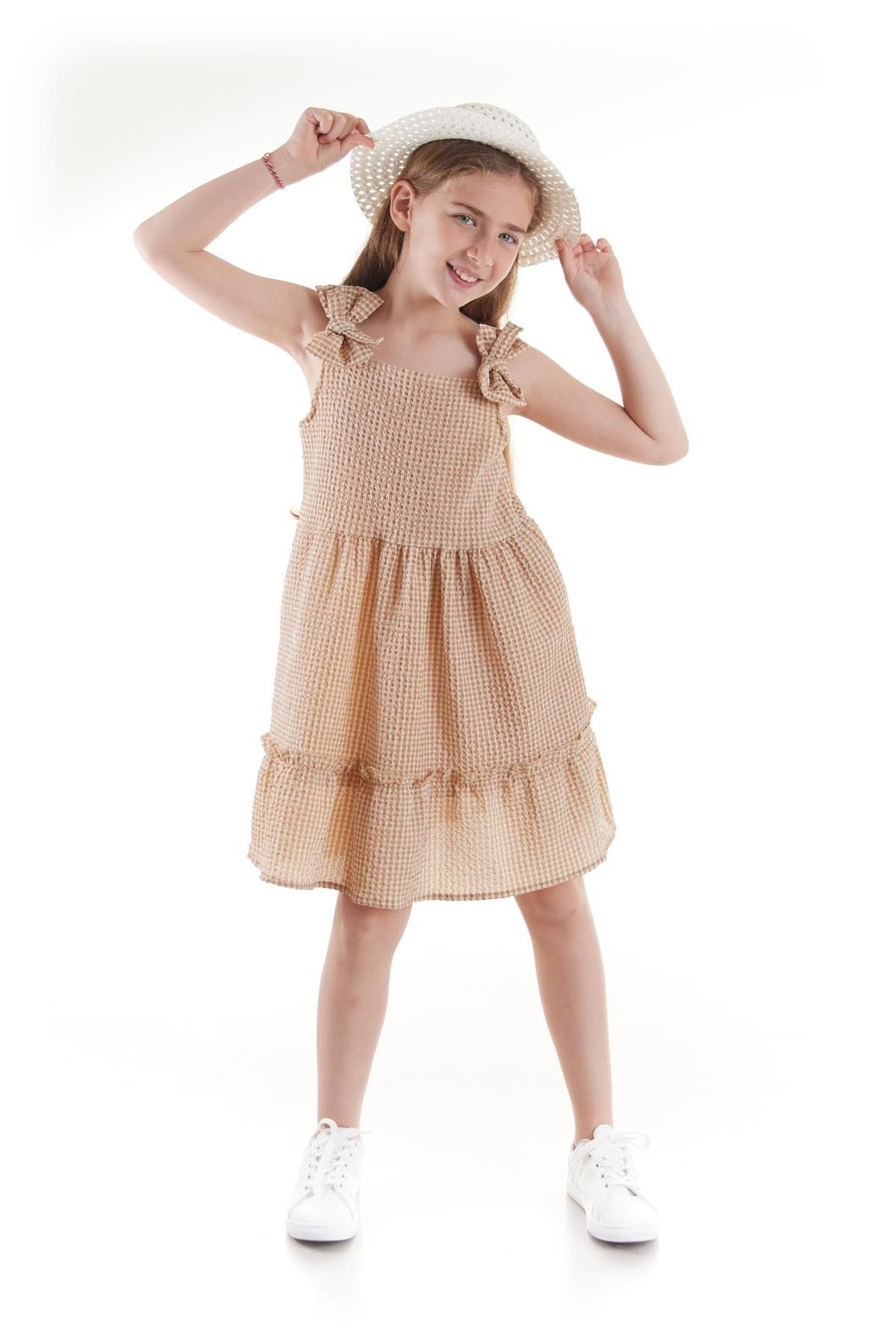 Girl's Dress Seersucker Pyramid Hat Set Dress Cotton Ak2524