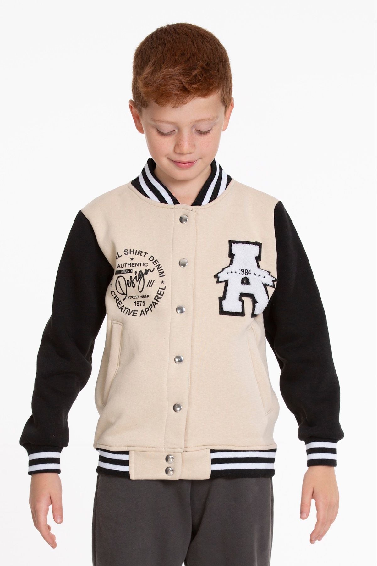 Boy's College Large A Printed Buttoned Bomber Jacket AK2513110