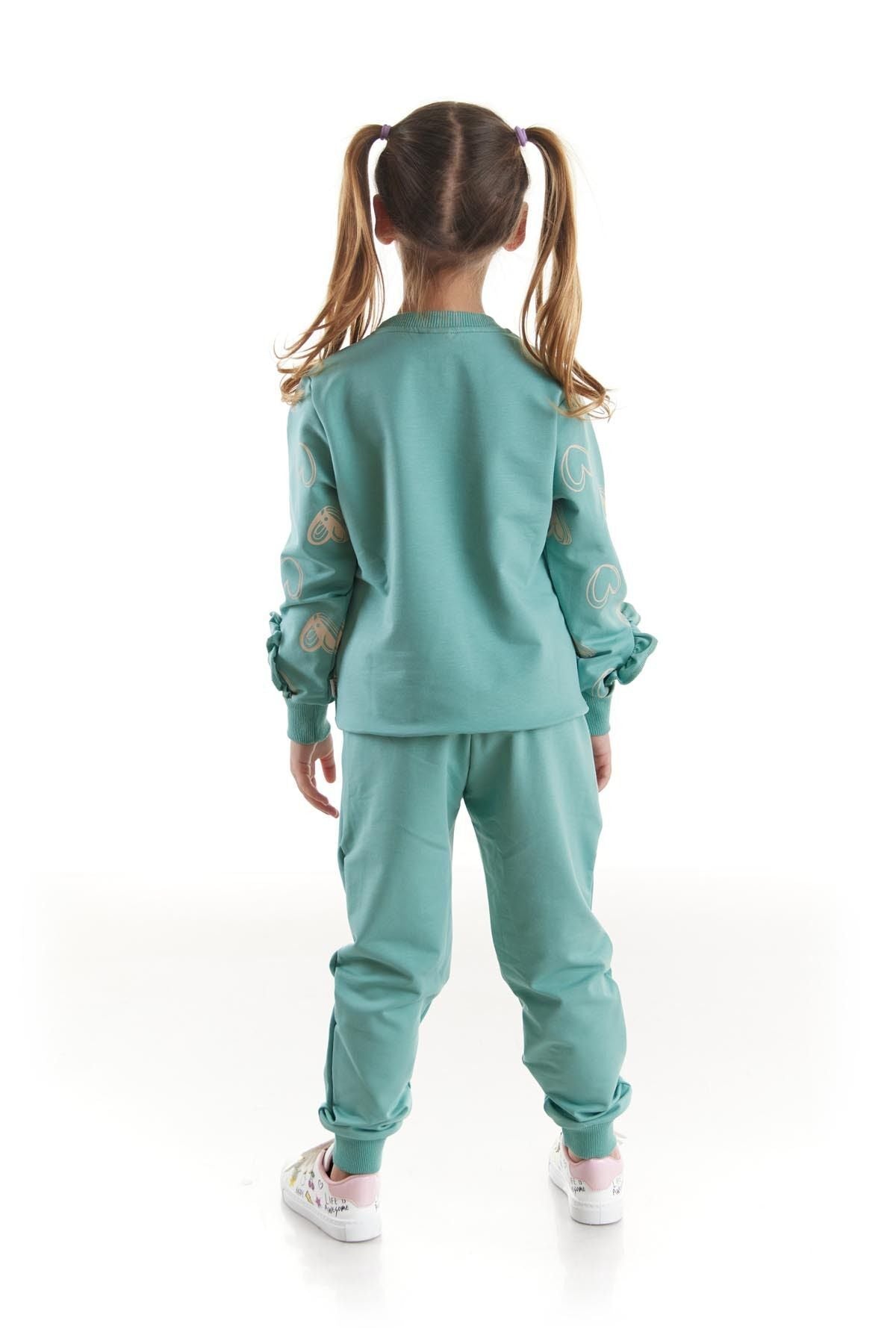 Kids Girls Tracksuit Set Heart Printed Bottom Top Two Piece Set Cotton Seasonal Ak2503