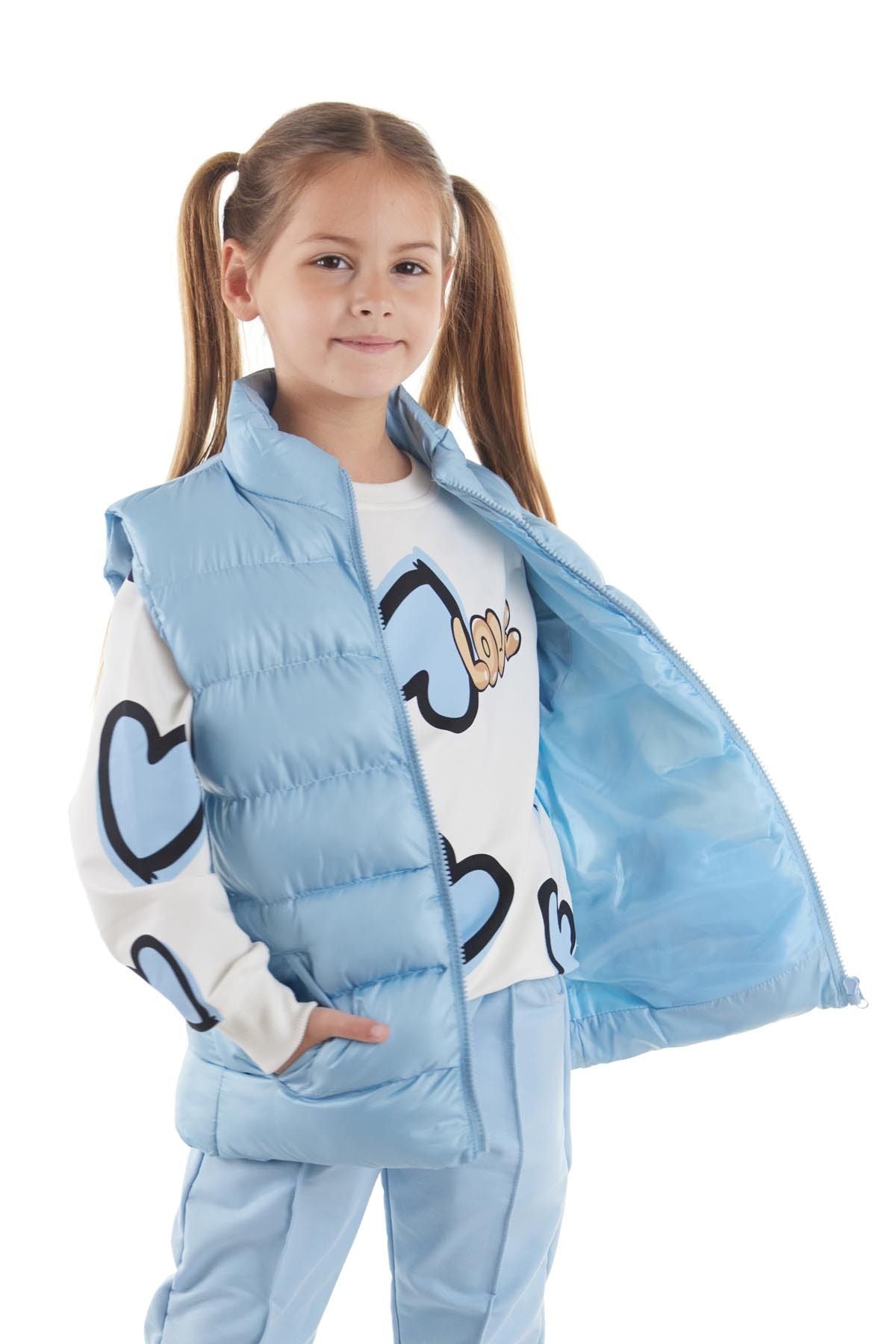 Girl's Embroidered Trendy Patterned Inflatable Vest without Hood Ak216869