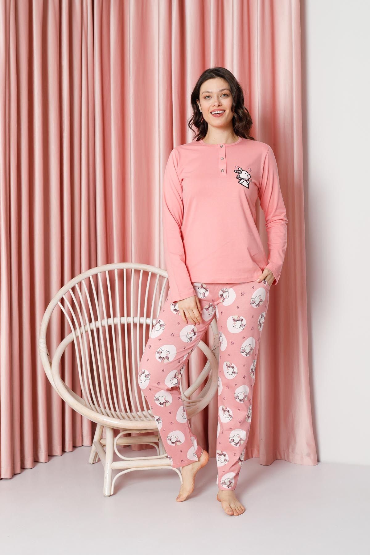 Women's Pajama Set Long Sleeve Rabbit Print Cotton Single Jersey W20632316