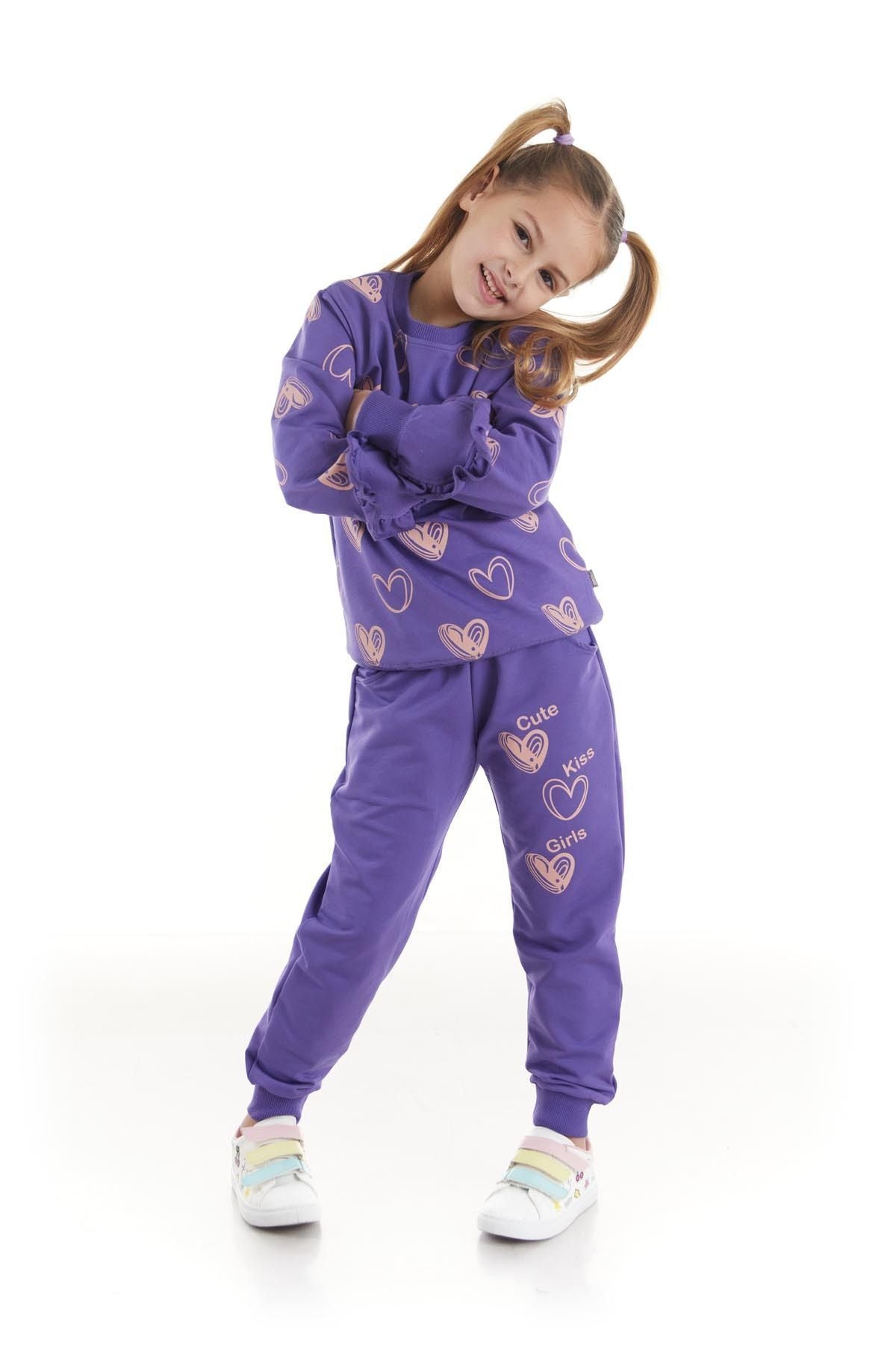 Kids Girls Tracksuit Set Heart Printed Bottom Top Two Piece Set Cotton Seasonal Ak2503