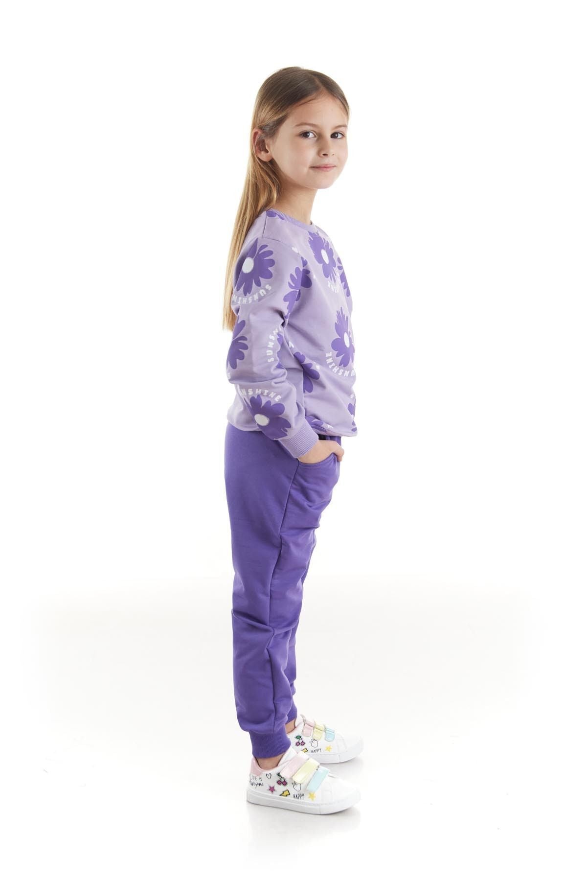 Kids Girl's Tracksuit Set Floral Printed Bottom Top Double Set Cotton Seasonal Ak2501