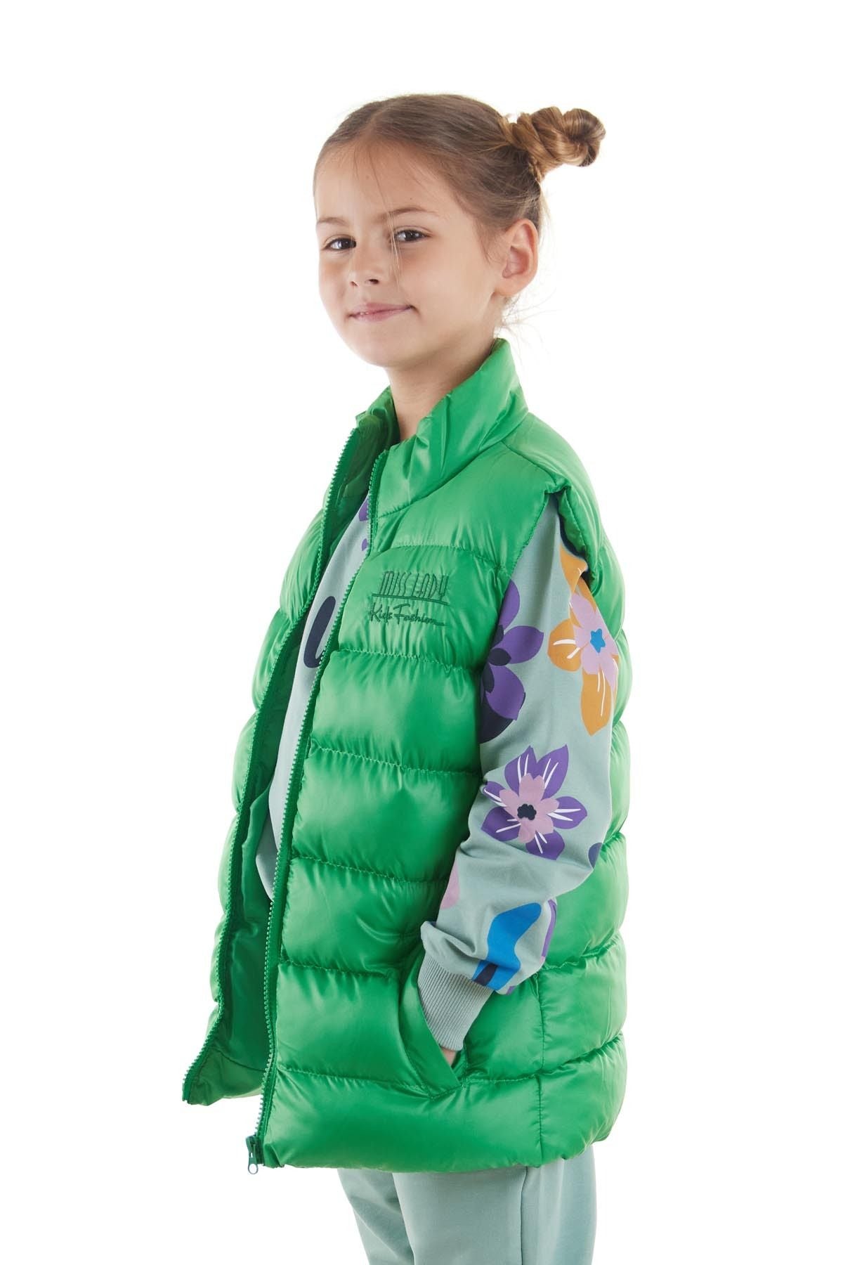 Girl's Embroidered Trendy Patterned Inflatable Vest without Hood Ak216869