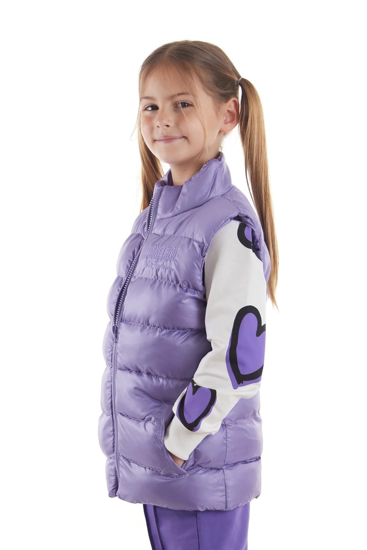 Girl's Embroidered Trendy Patterned Inflatable Vest without Hood Ak216869