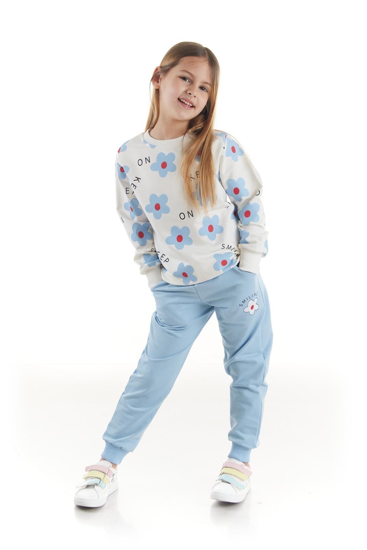 Kids Girl's Tracksuit Set Floral Printed Bottom Top Double Set Cotton Seasonal Ak2502