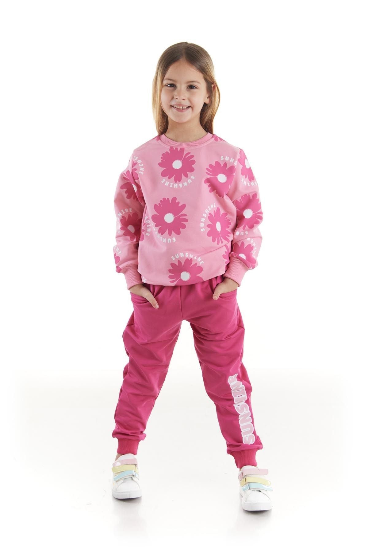 Kids Girl's Tracksuit Set Floral Printed Bottom Top Double Set Cotton Seasonal Ak2501