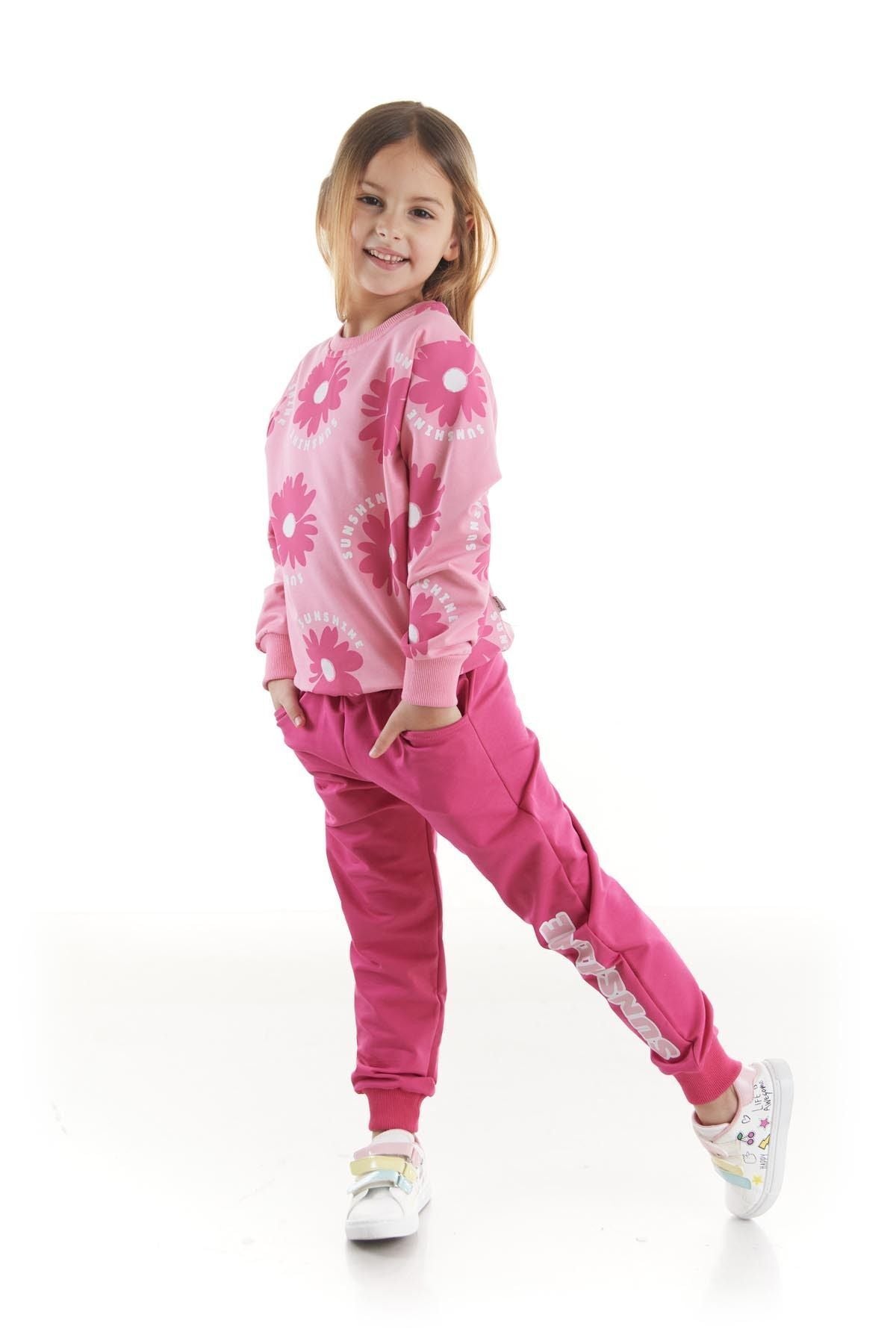 Kids Girl's Tracksuit Set Floral Printed Bottom Top Double Set Cotton Seasonal Ak2501