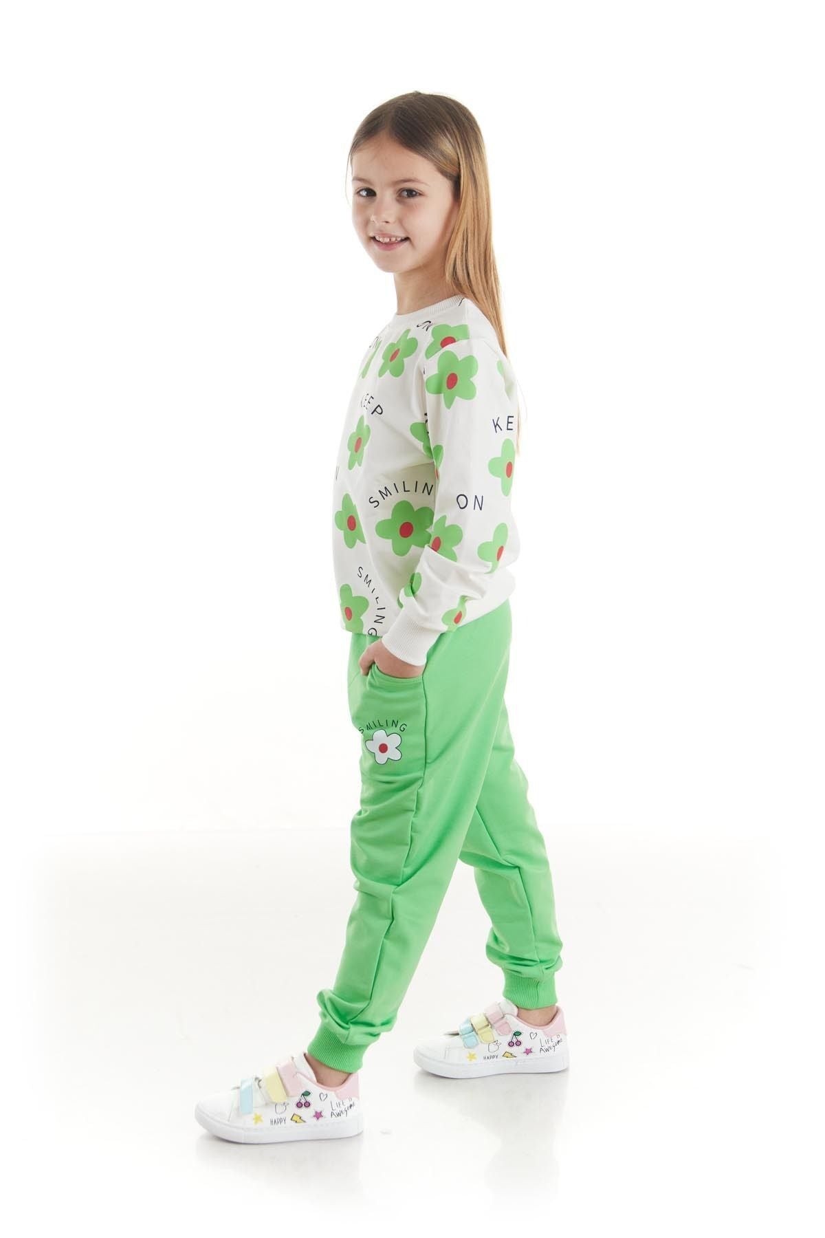 Kids Girl's Tracksuit Set Floral Printed Bottom Top Double Set Cotton Seasonal Ak2502