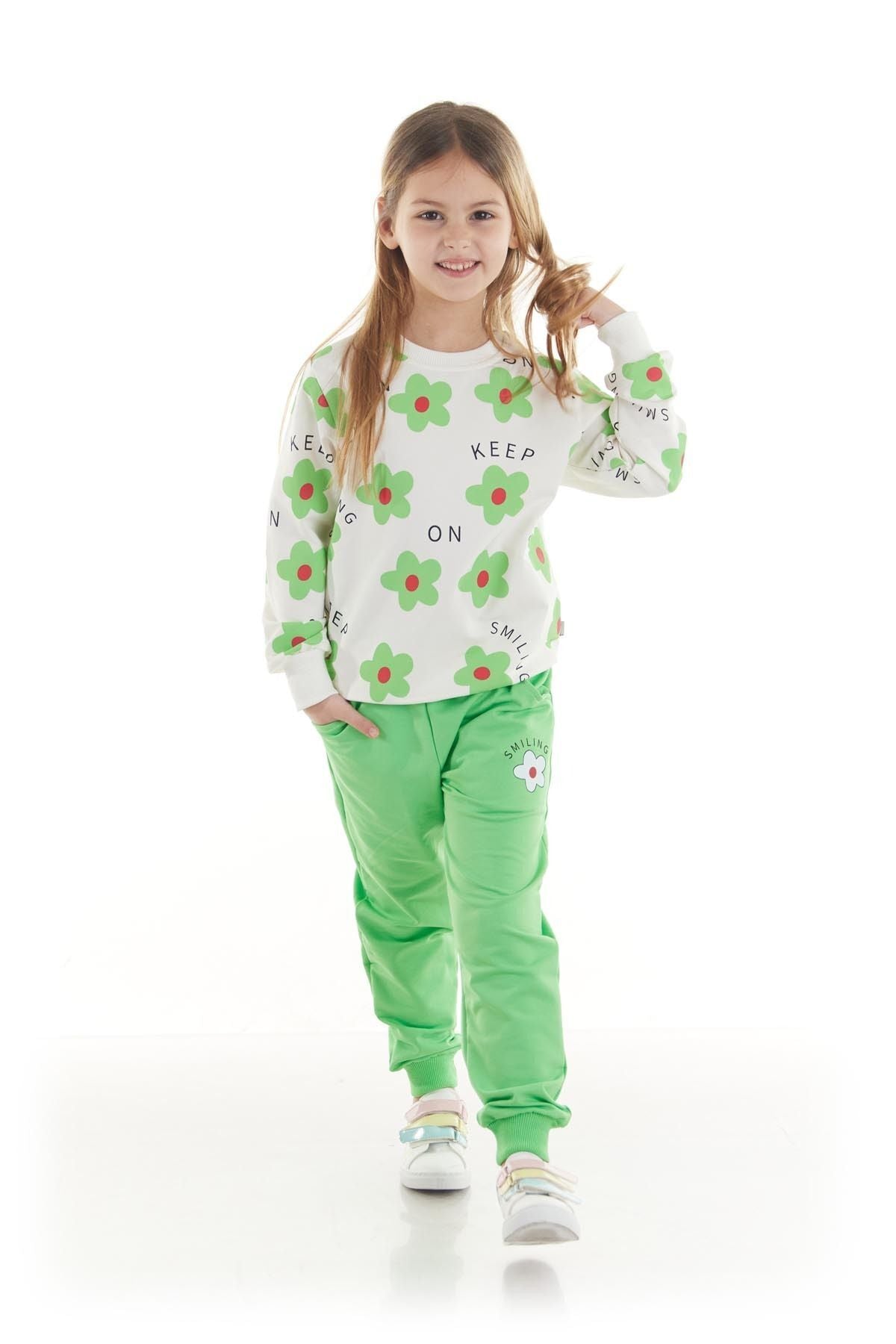 Kids Girl's Tracksuit Set Floral Printed Bottom Top Double Set Cotton Seasonal Ak2502