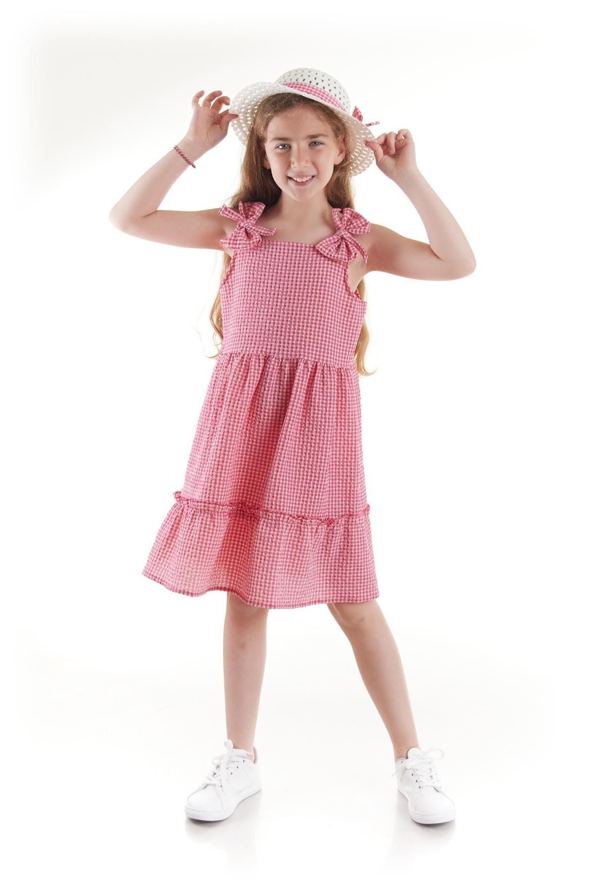 Girl's Dress Seersucker Pyramid Hat Set Dress Cotton Ak2524