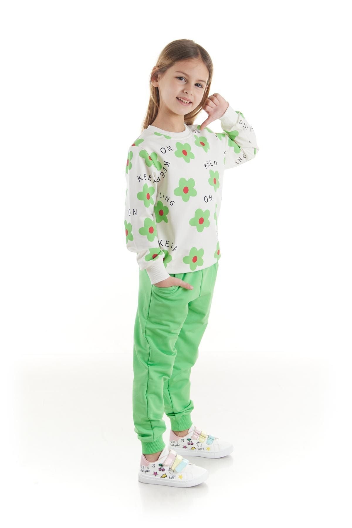 Kids Girl's Tracksuit Set Floral Printed Bottom Top Double Set Cotton Seasonal Ak2502