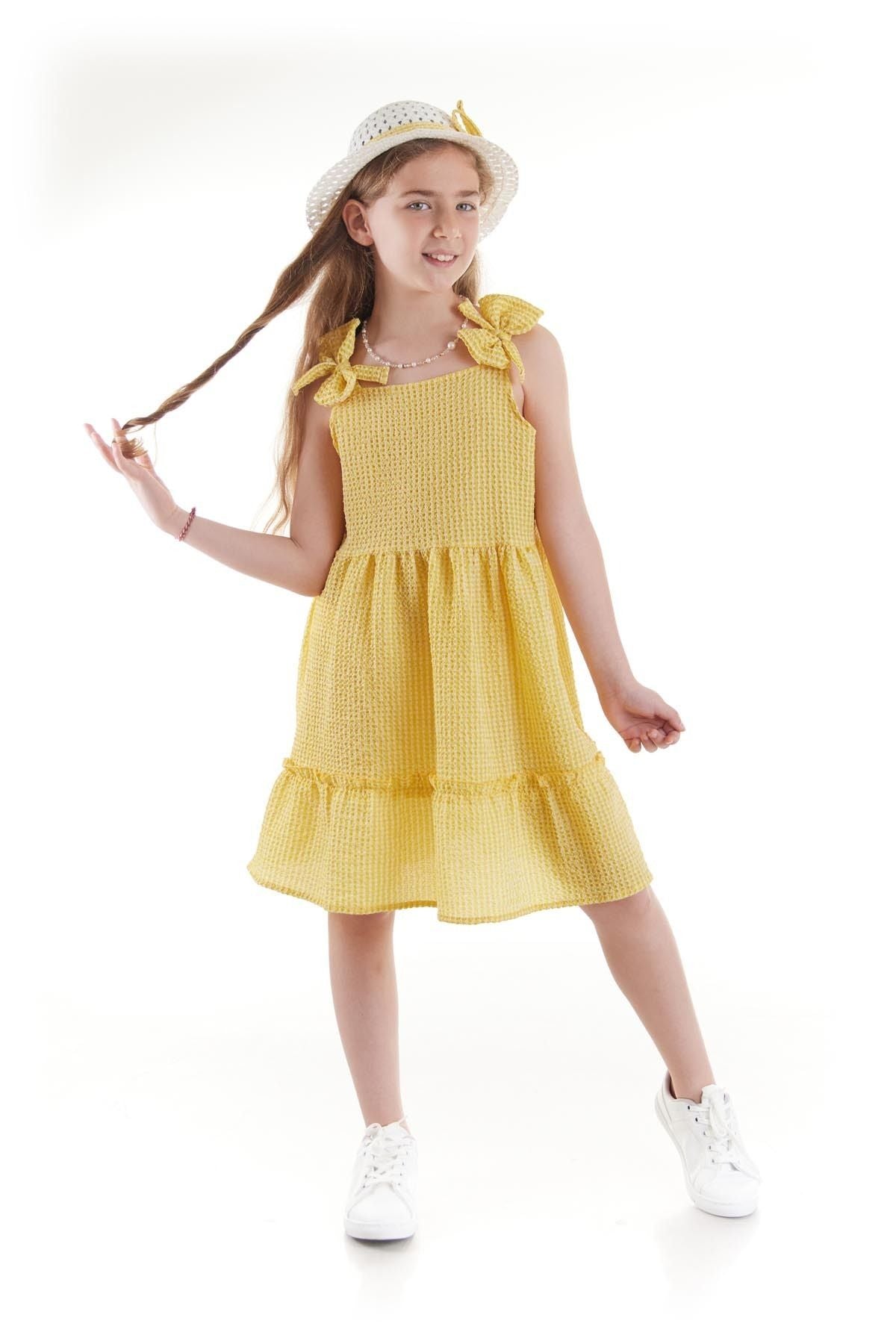 Girl's Dress Seersucker Pyramid Hat Set Dress Cotton Ak2524