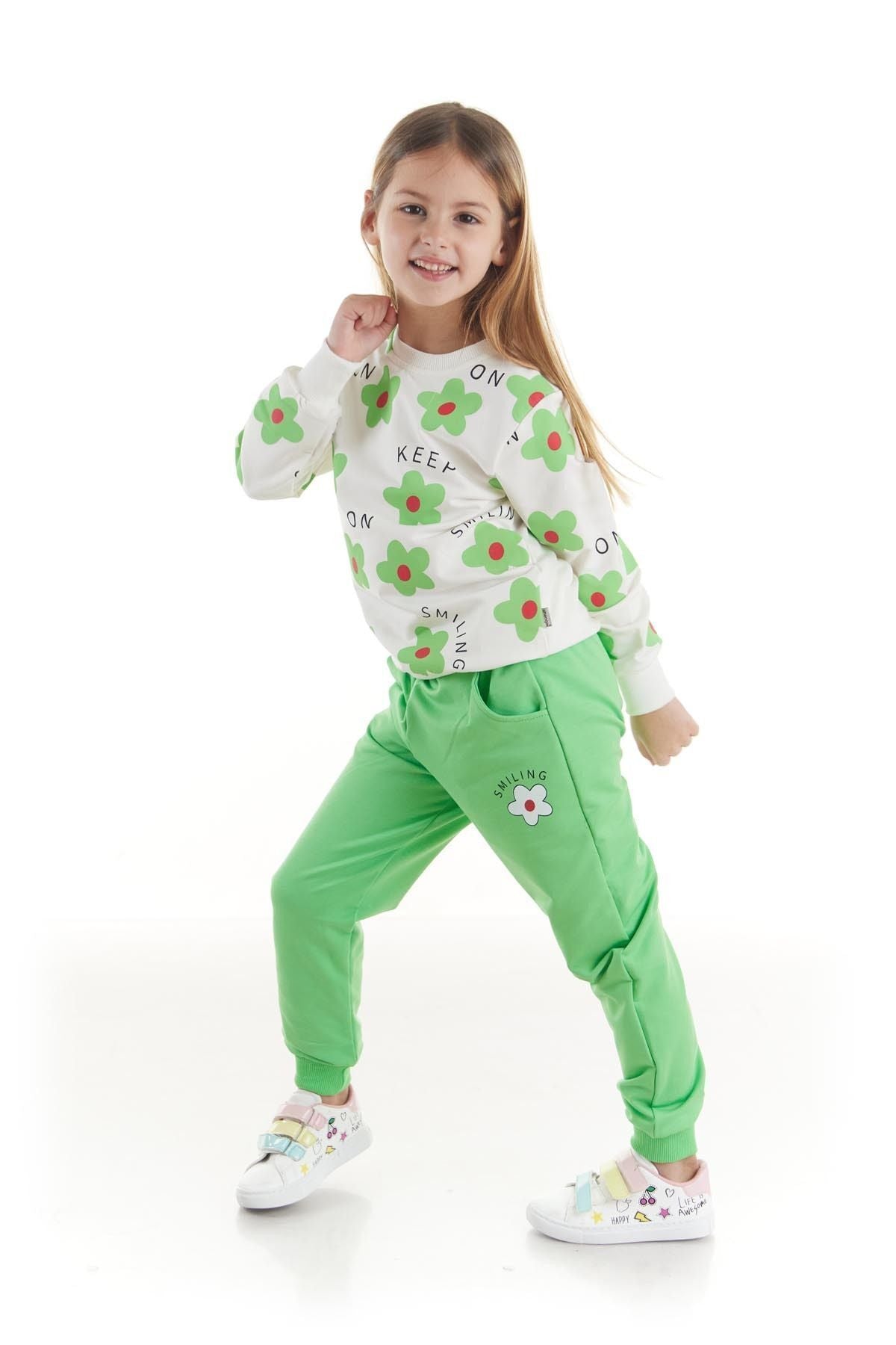 Kids Girl's Tracksuit Set Floral Printed Bottom Top Double Set Cotton Seasonal Ak2502