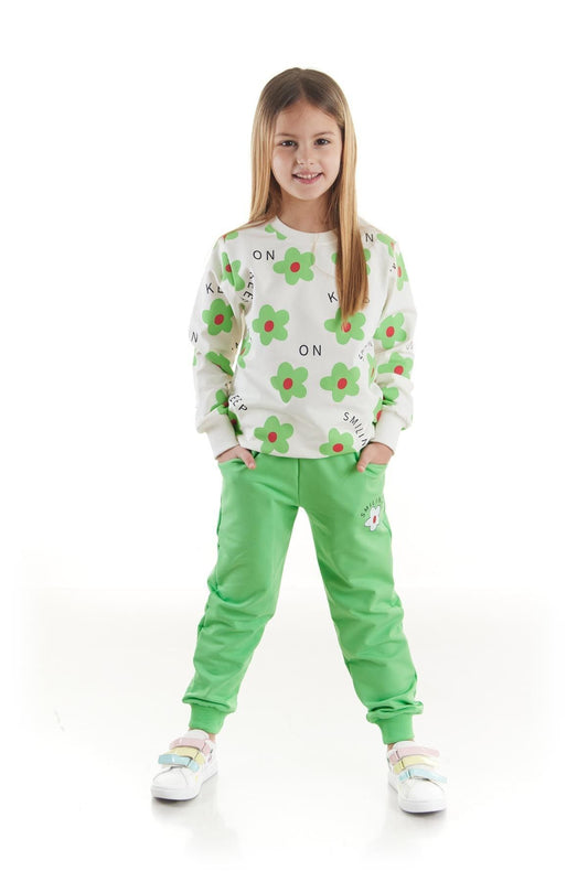 Kids Girl's Tracksuit Set Floral Printed Bottom Top Double Set Cotton Seasonal Ak2502