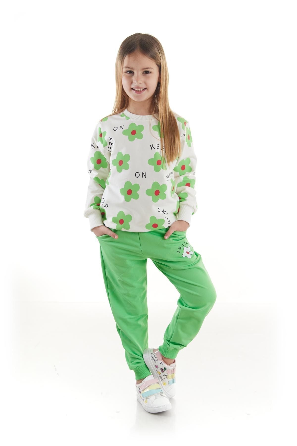 Kids Girl's Tracksuit Set Floral Printed Bottom Top Double Set Cotton Seasonal Ak2502