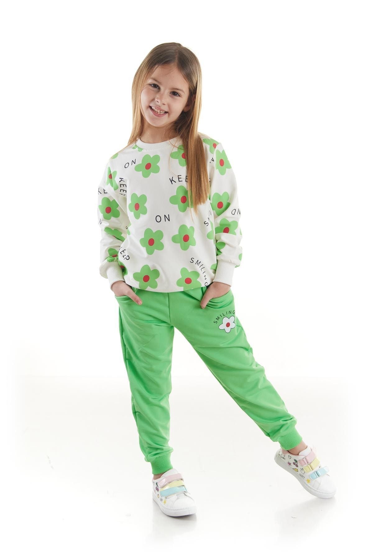 Kids Girl's Tracksuit Set Floral Printed Bottom Top Double Set Cotton Seasonal Ak2502