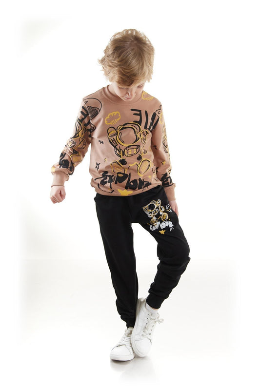 Kids Boys Tracksuit Suit Astronaut Printed Bottom Top Double Set Cotton Seasonal Ak2507