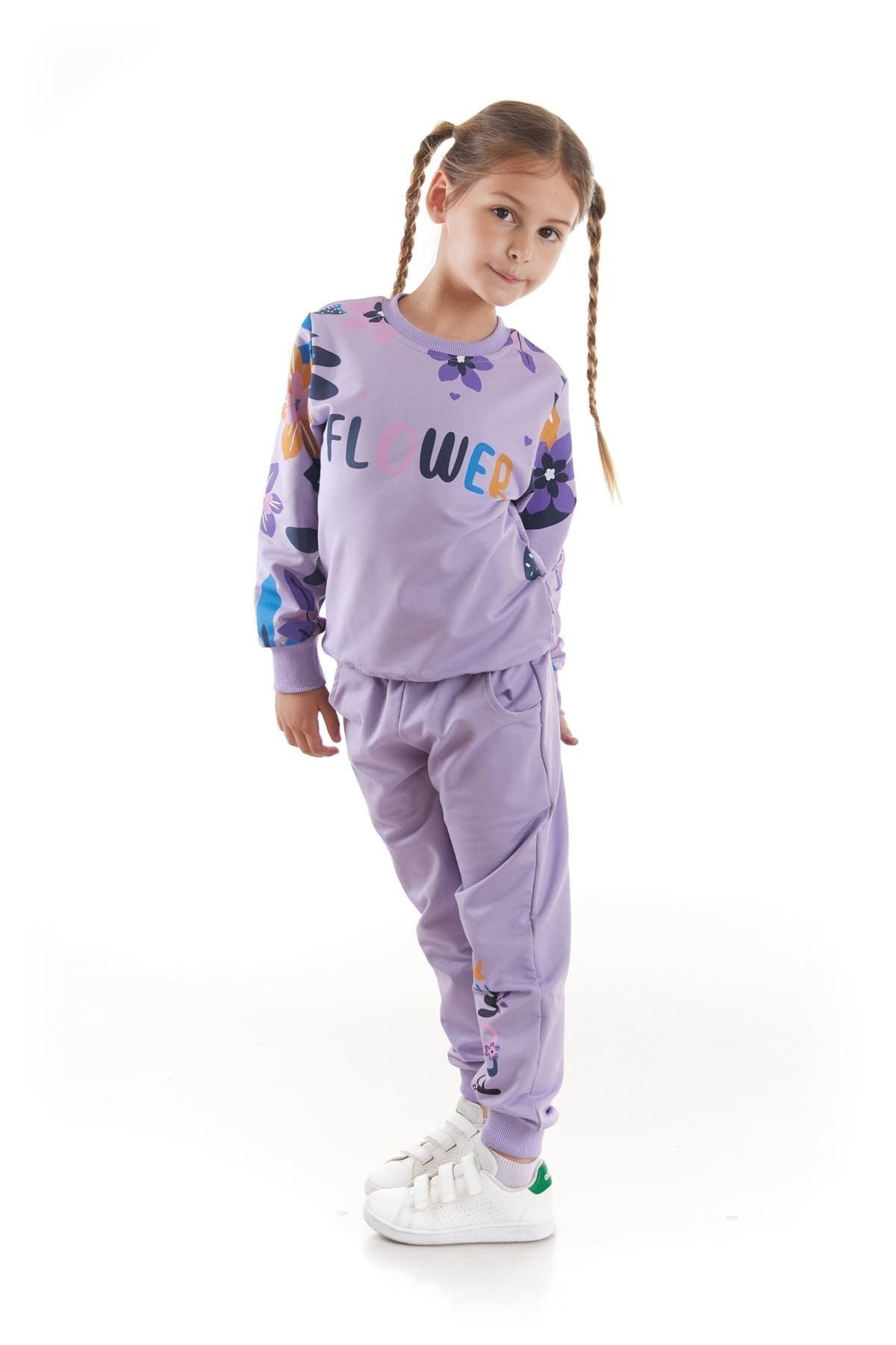 Girl's Tracksuit Set Flower Printed Bottom Top Double Set Cotton Seasonal Ak2505