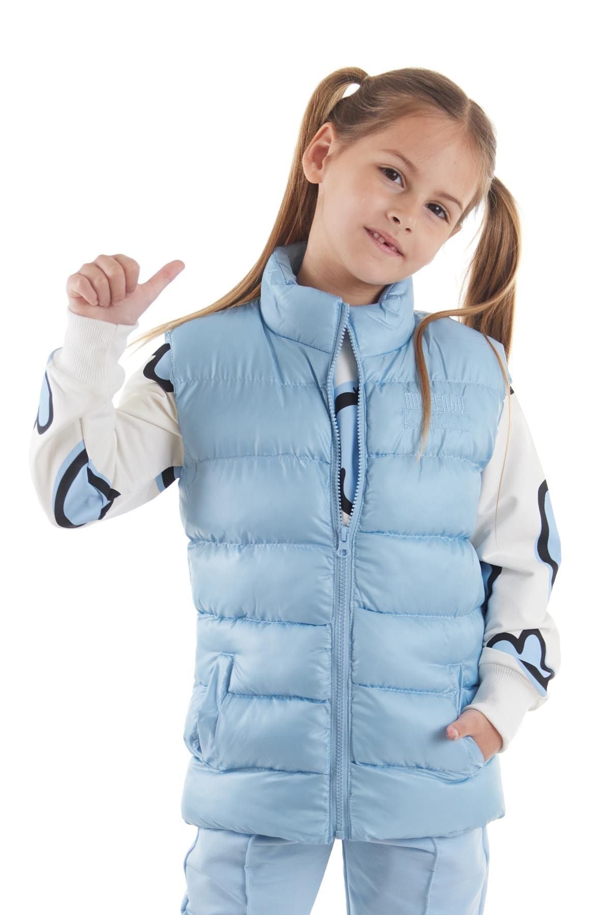 Girl's Embroidered Trendy Patterned Inflatable Vest without Hood Ak216869