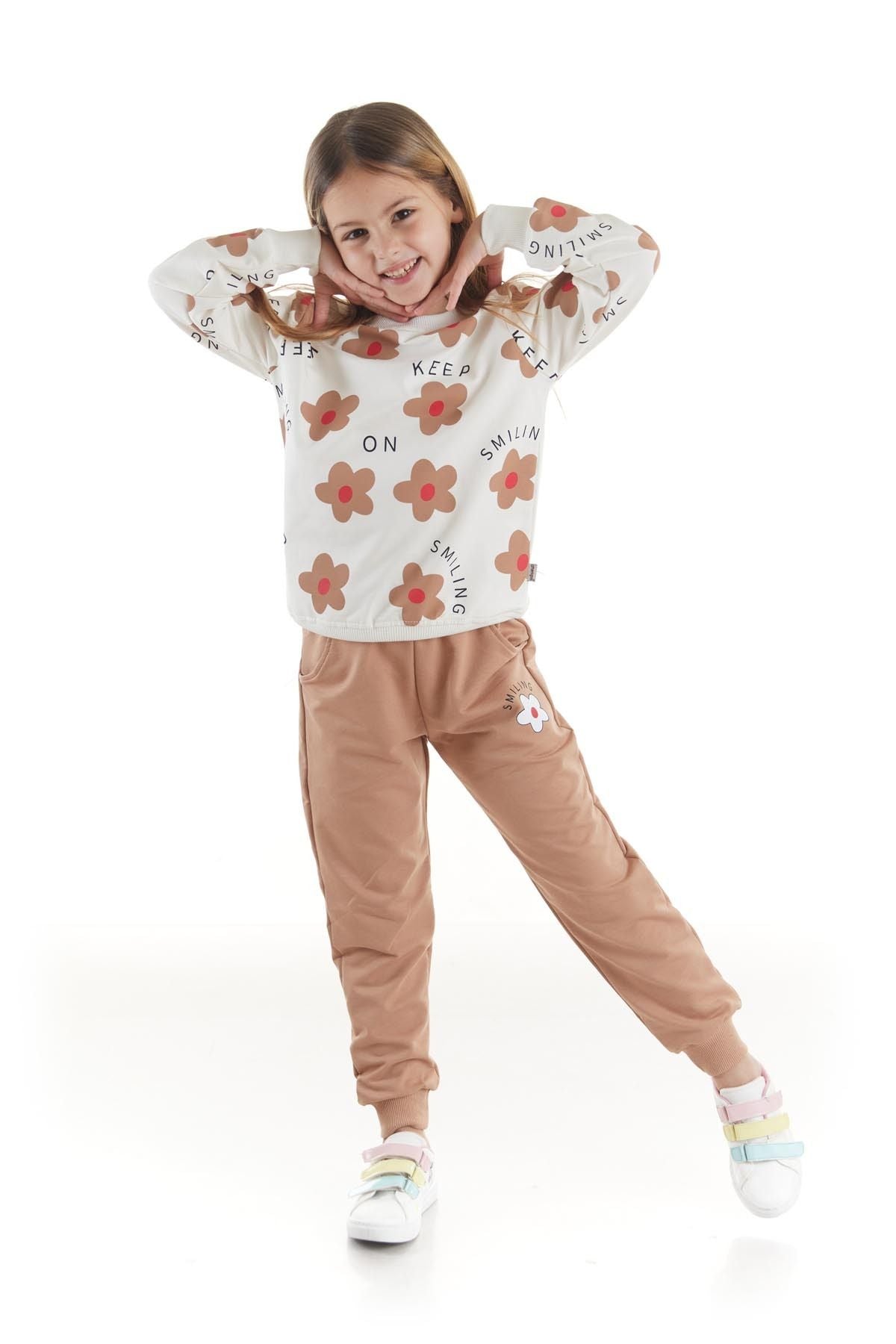 Kids Girl's Tracksuit Set Floral Printed Bottom Top Double Set Cotton Seasonal Ak2502