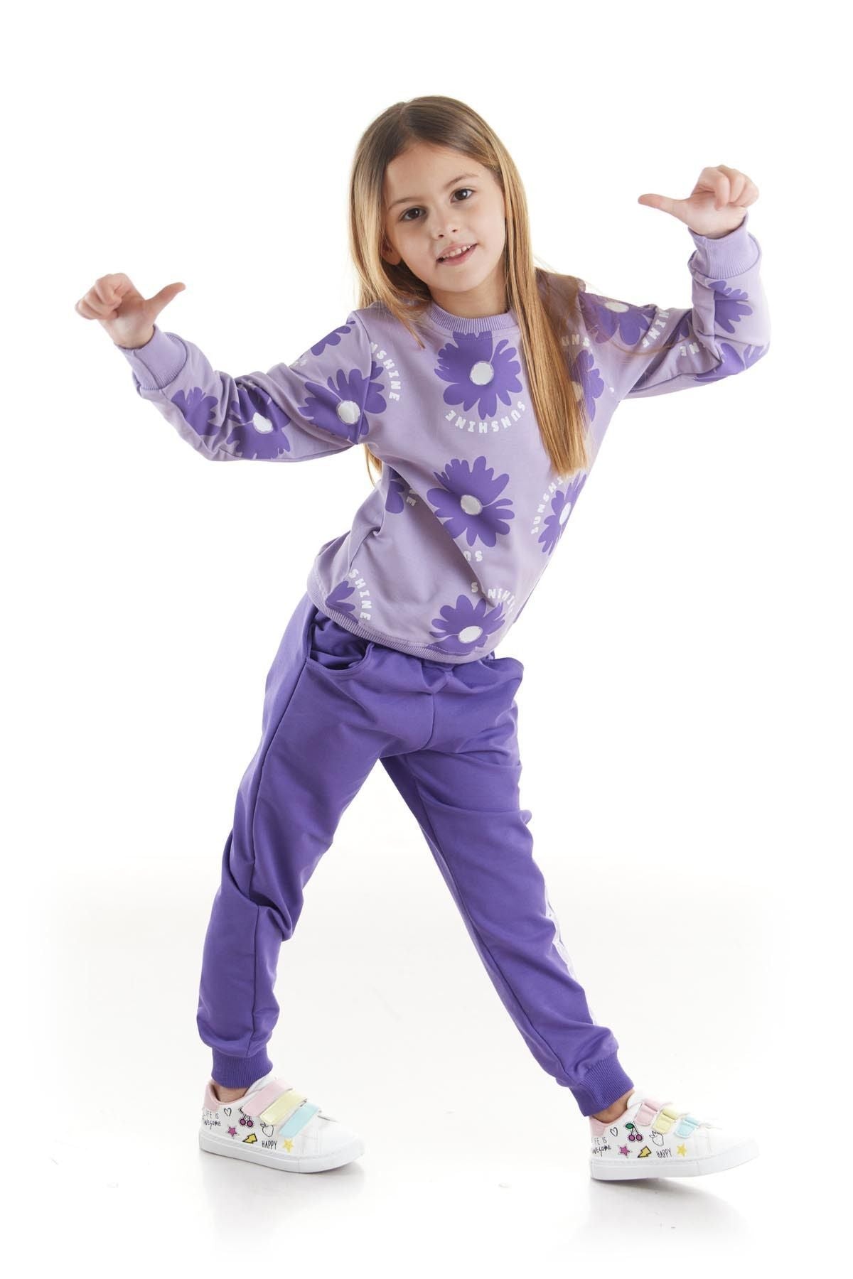 Kids Girl's Tracksuit Set Floral Printed Bottom Top Double Set Cotton Seasonal Ak2501