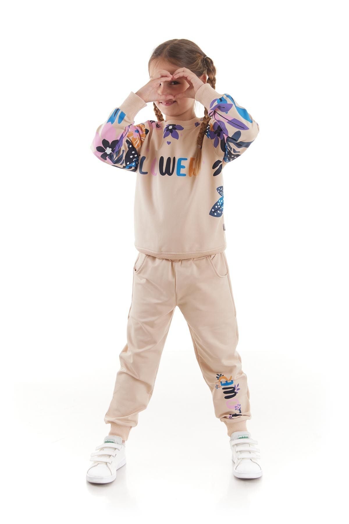 Girl's Tracksuit Set Flower Printed Bottom Top Double Set Cotton Seasonal Ak2505