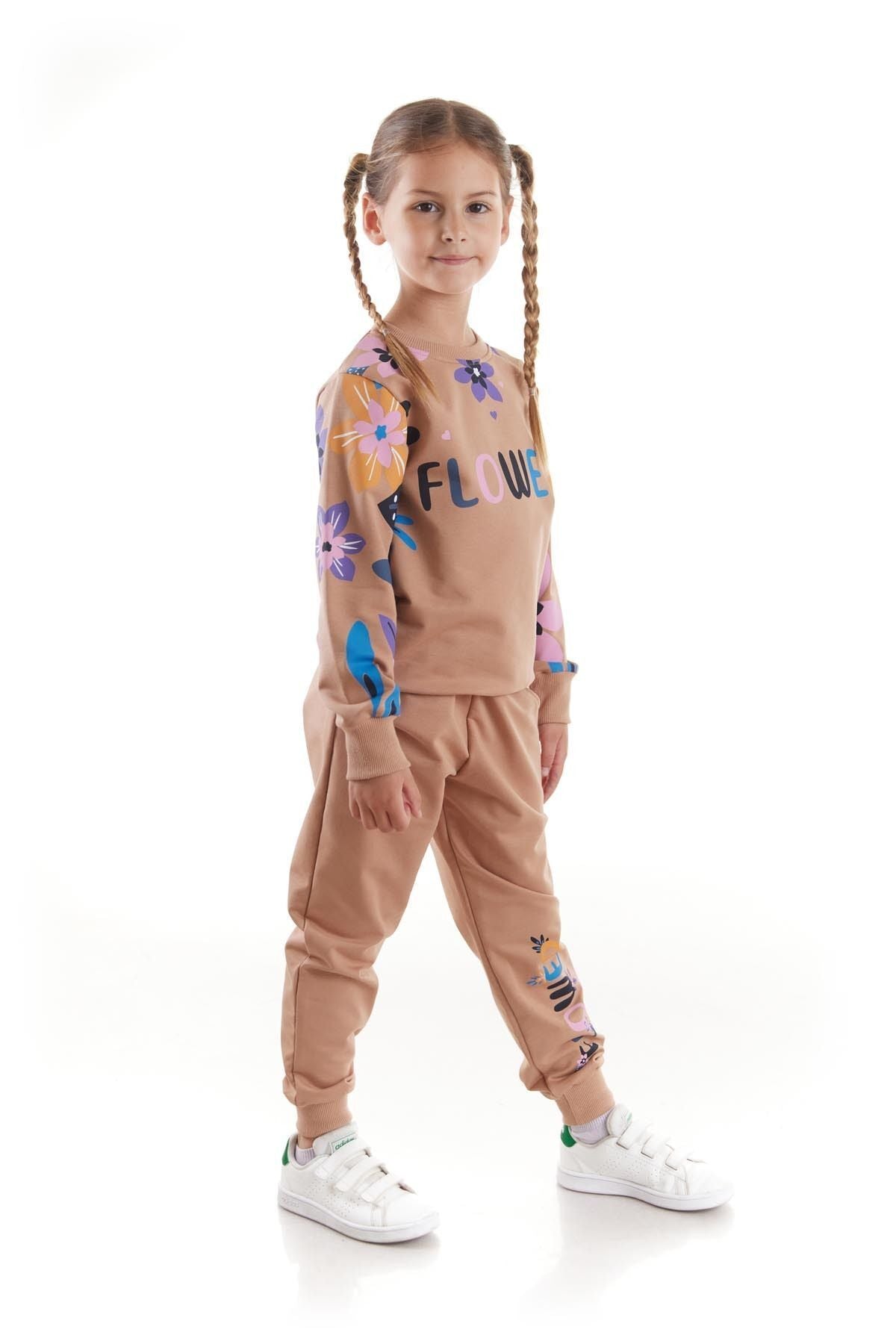 Girl's Tracksuit Set Flower Printed Bottom Top Double Set Cotton Seasonal Ak2505