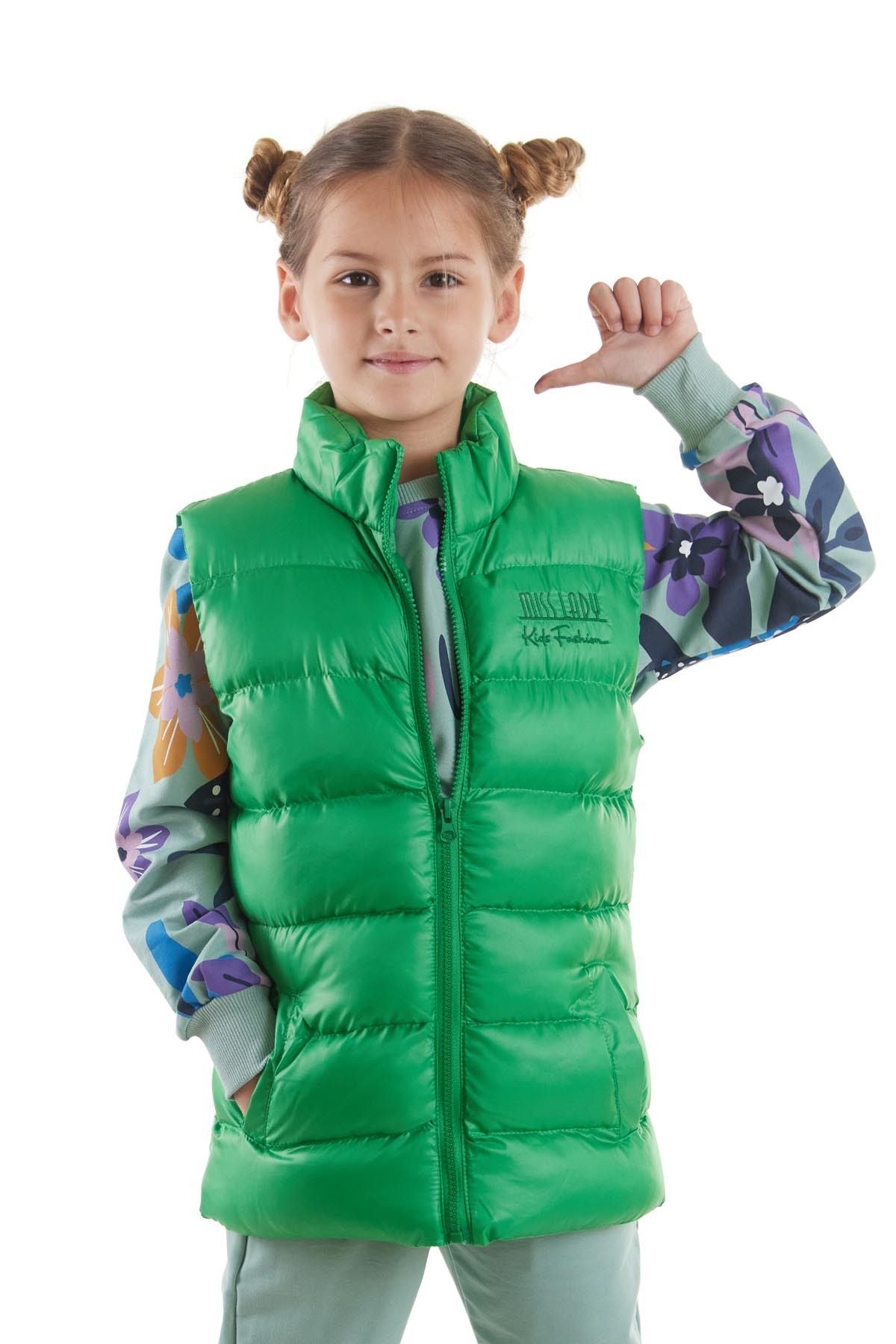 Girl's Embroidered Trendy Patterned Inflatable Vest without Hood Ak216869