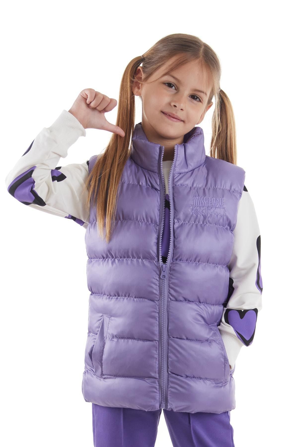 Girl's Embroidered Trendy Patterned Inflatable Vest without Hood Ak216869