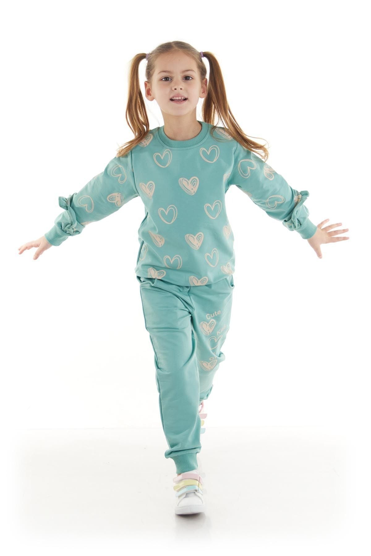 Kids Girls Tracksuit Set Heart Printed Bottom Top Two Piece Set Cotton Seasonal Ak2503