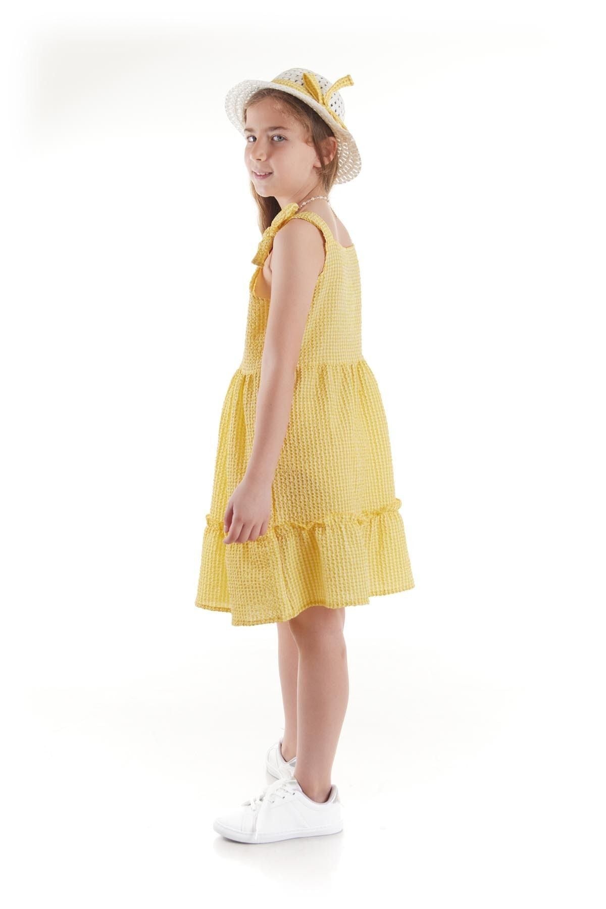 Girl's Dress Seersucker Pyramid Hat Set Dress Cotton Ak2524