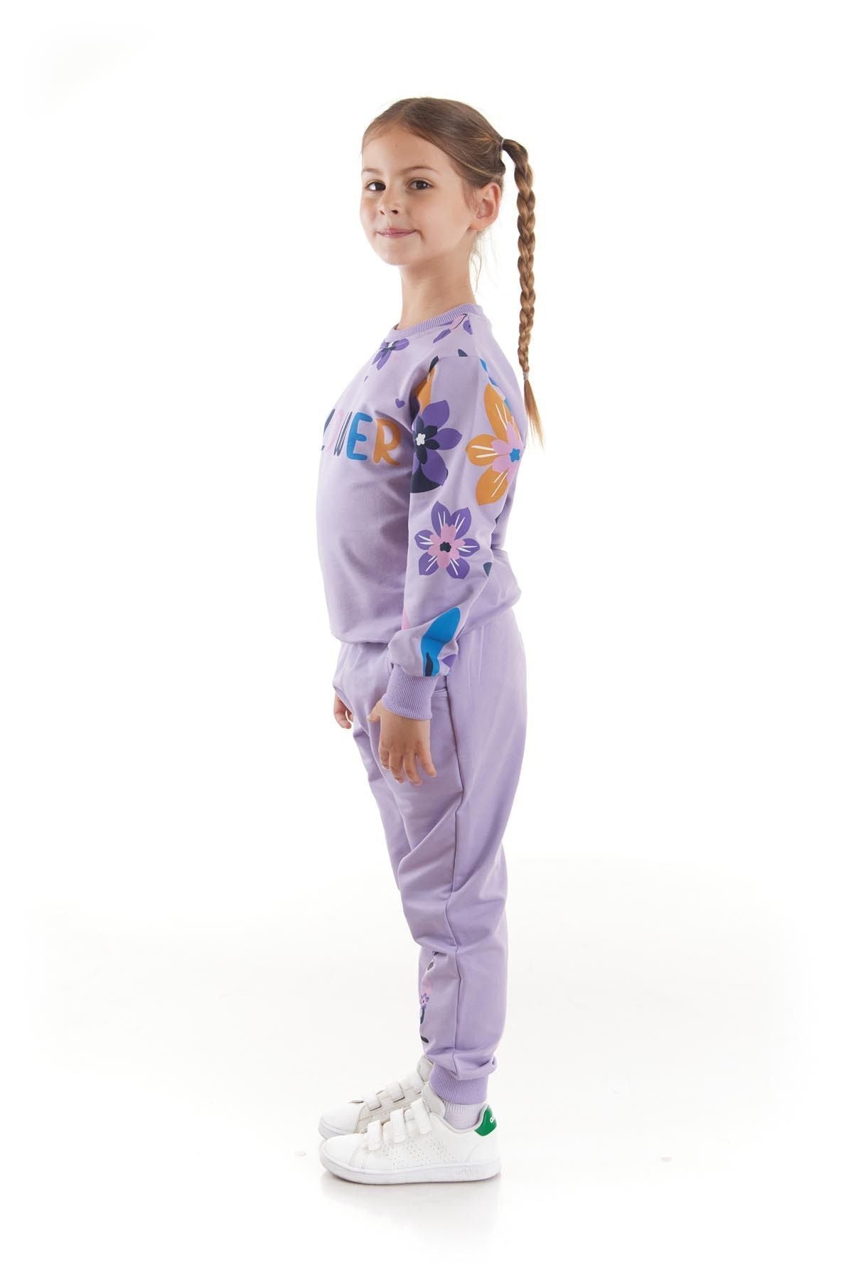 Girl's Tracksuit Set Flower Printed Bottom Top Double Set Cotton Seasonal Ak2505