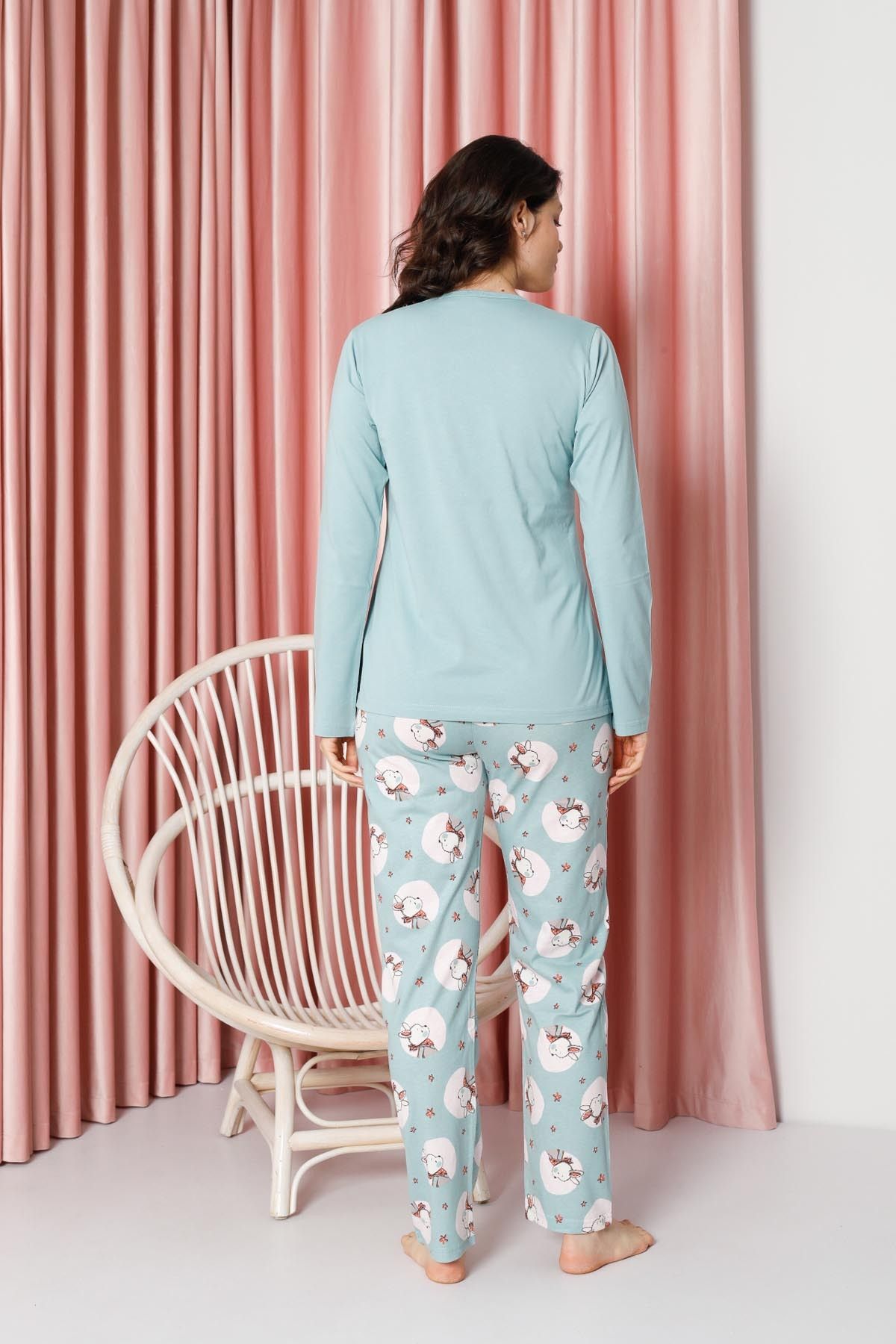 Women's Pajama Set Long Sleeve Rabbit Print Cotton Single Jersey W20632316