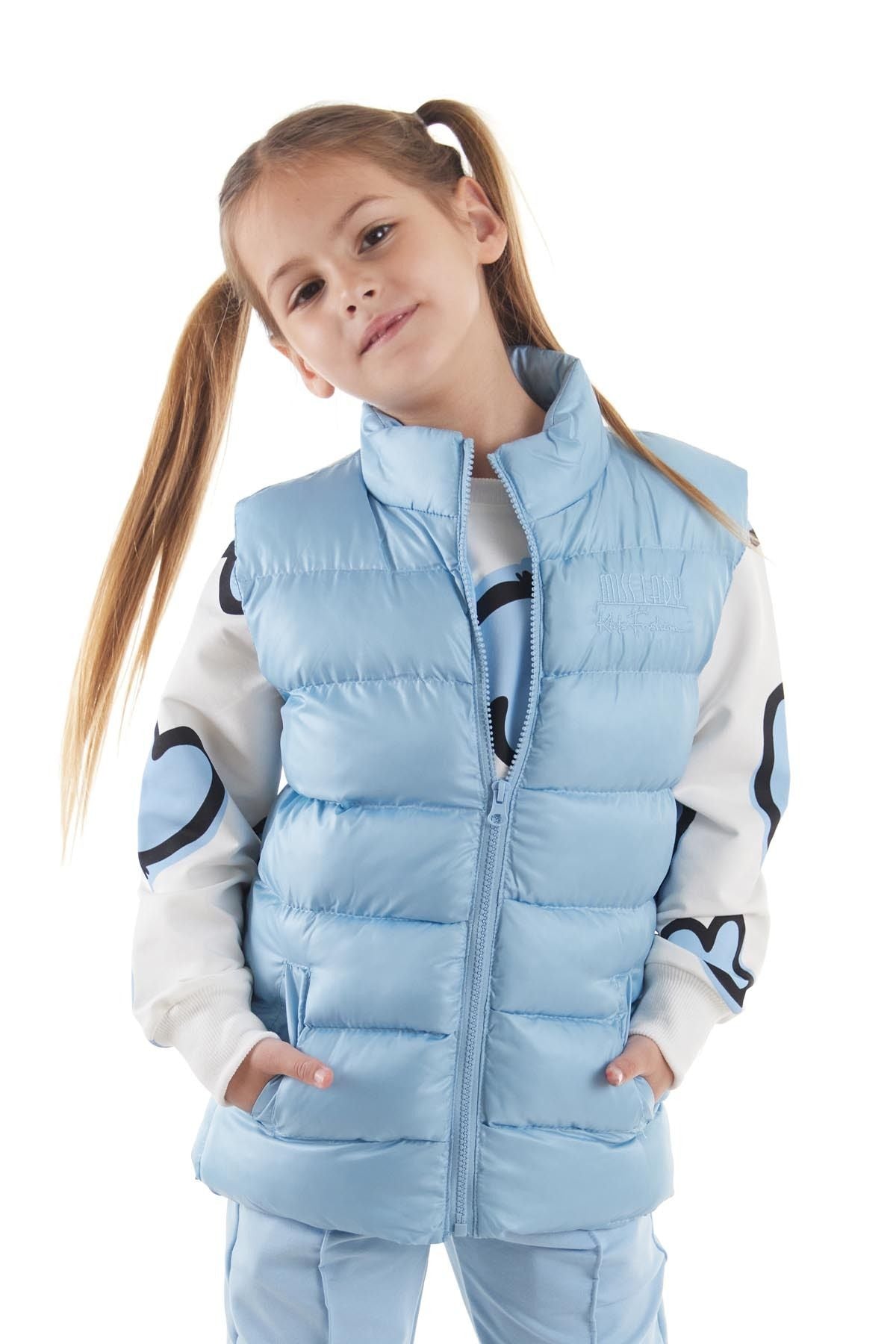 Girl's Embroidered Trendy Patterned Inflatable Vest without Hood Ak216869