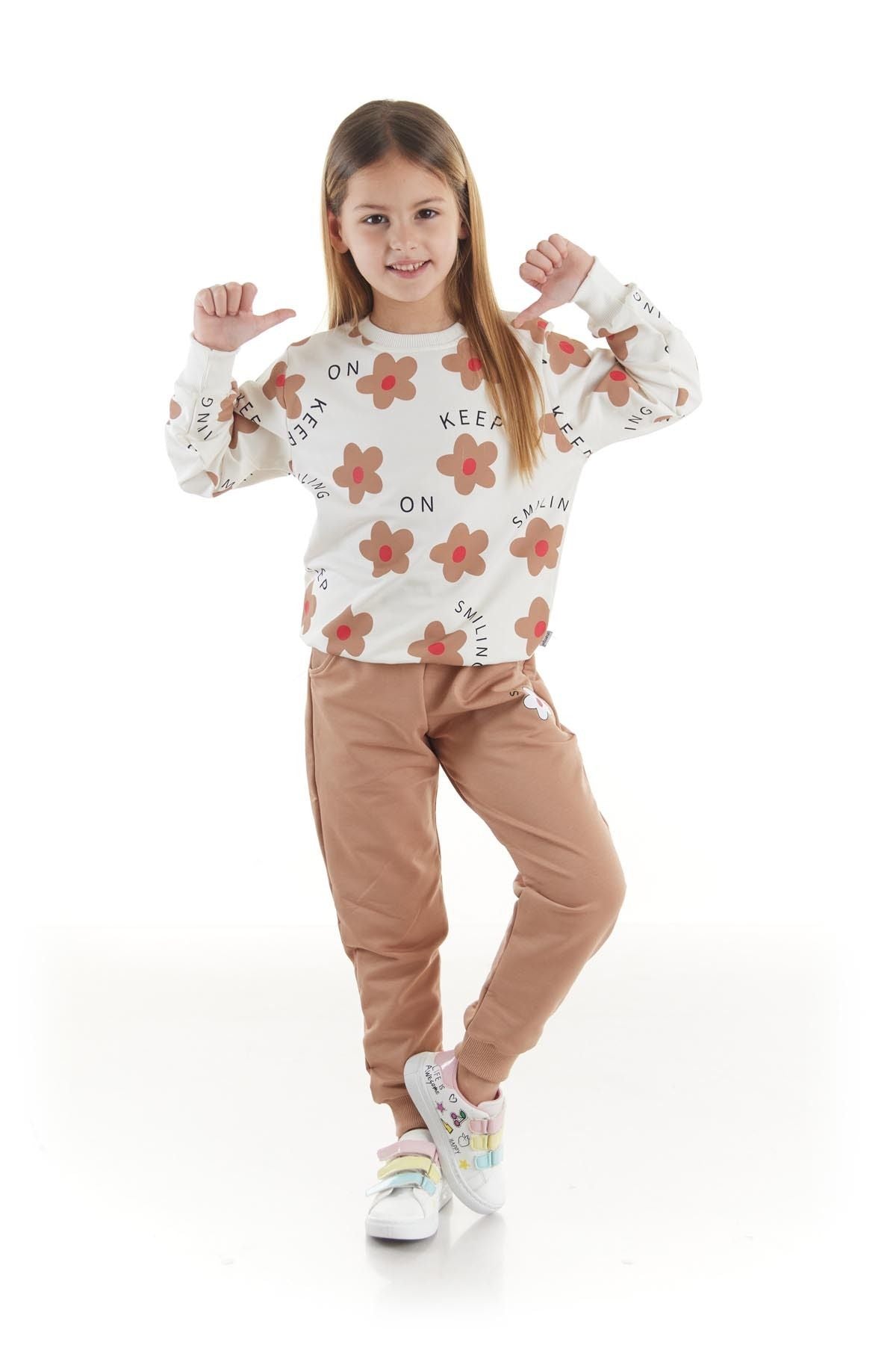 Kids Girl's Tracksuit Set Floral Printed Bottom Top Double Set Cotton Seasonal Ak2502