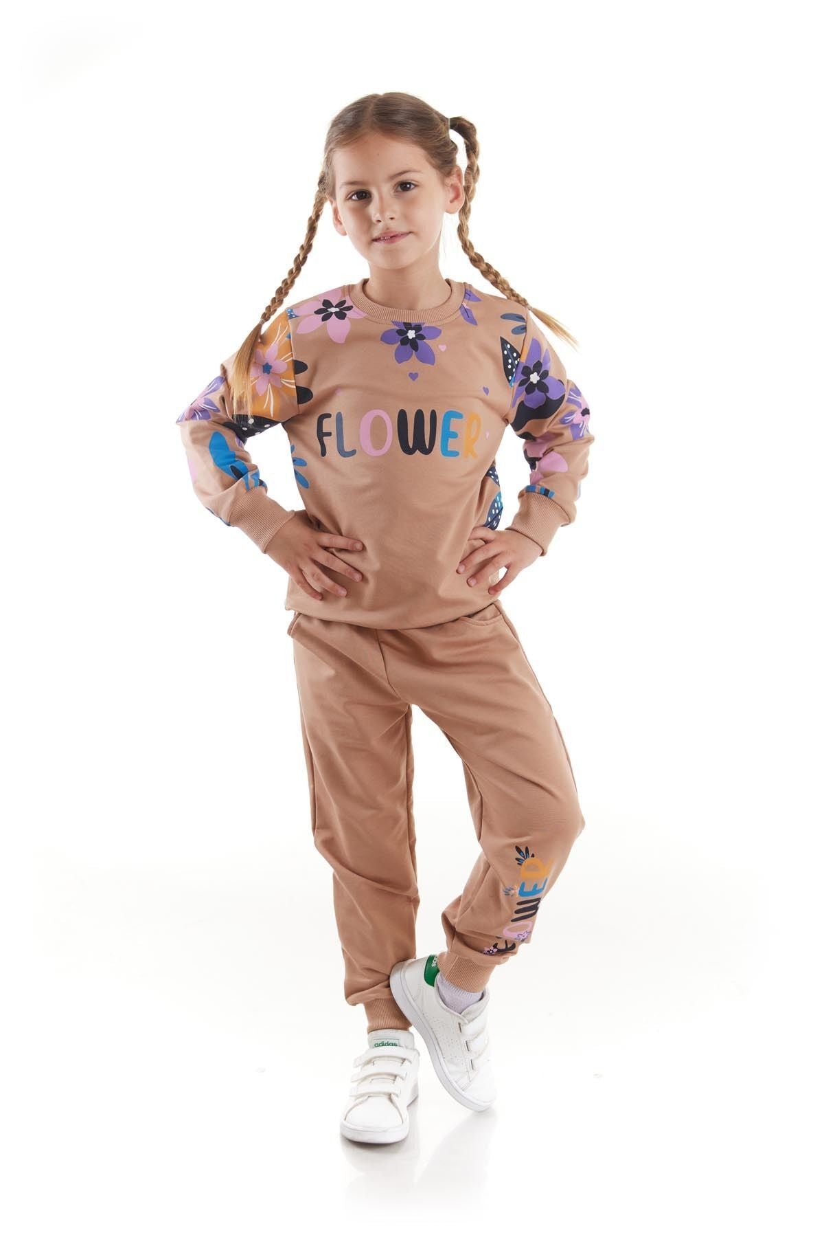 Girl's Tracksuit Set Flower Printed Bottom Top Double Set Cotton Seasonal Ak2505