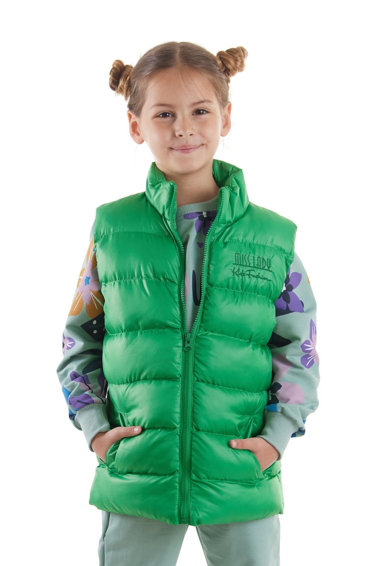 Girl's Embroidered Trendy Patterned Inflatable Vest without Hood Ak216869